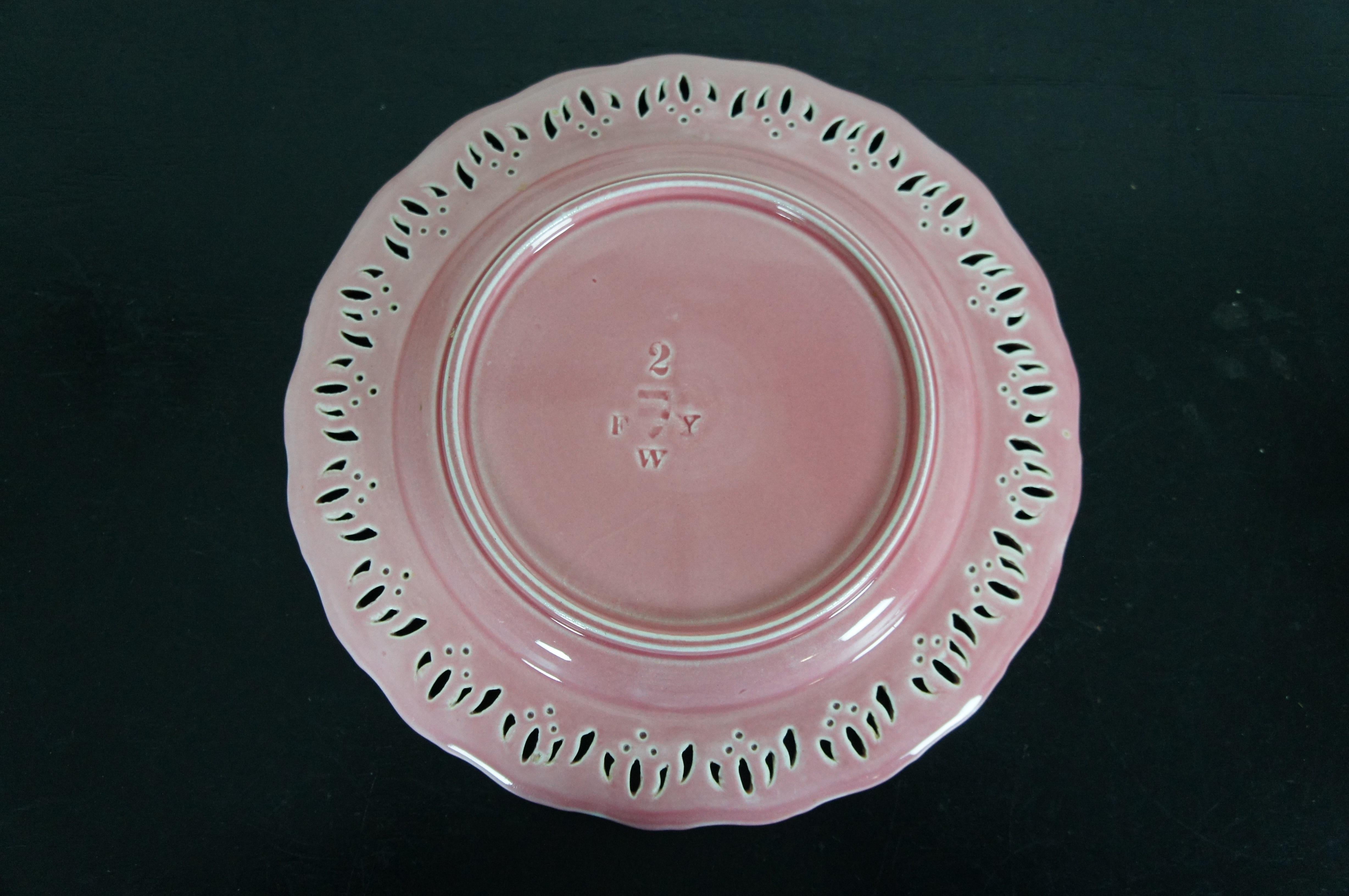 6 Austrian Hungarian Pink Scalloped Pierced Reticulated Lotus Flower Plates 8.5