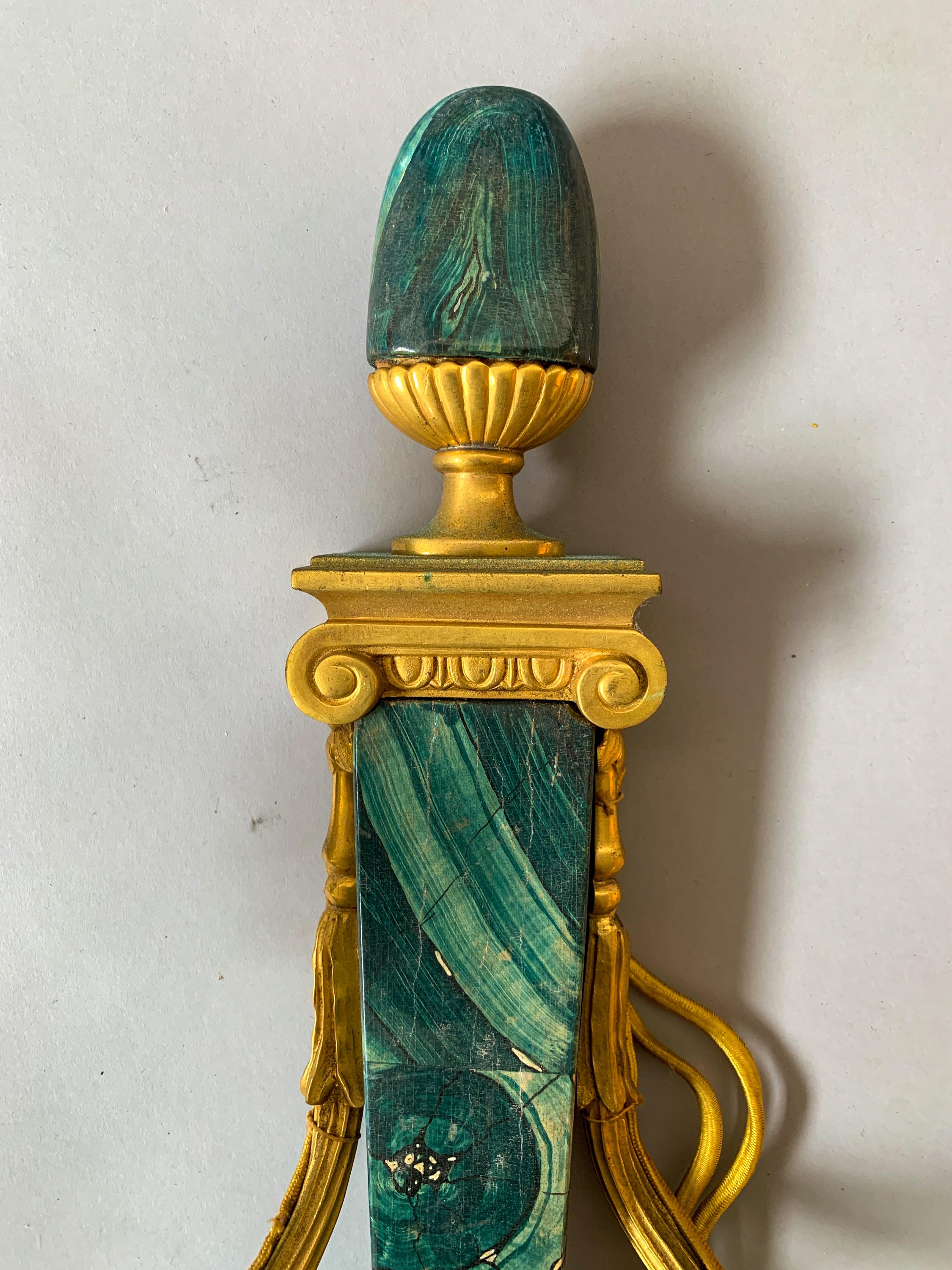 6 Available Hand Painted Faux Malachite Wall Sconces For Sale 1