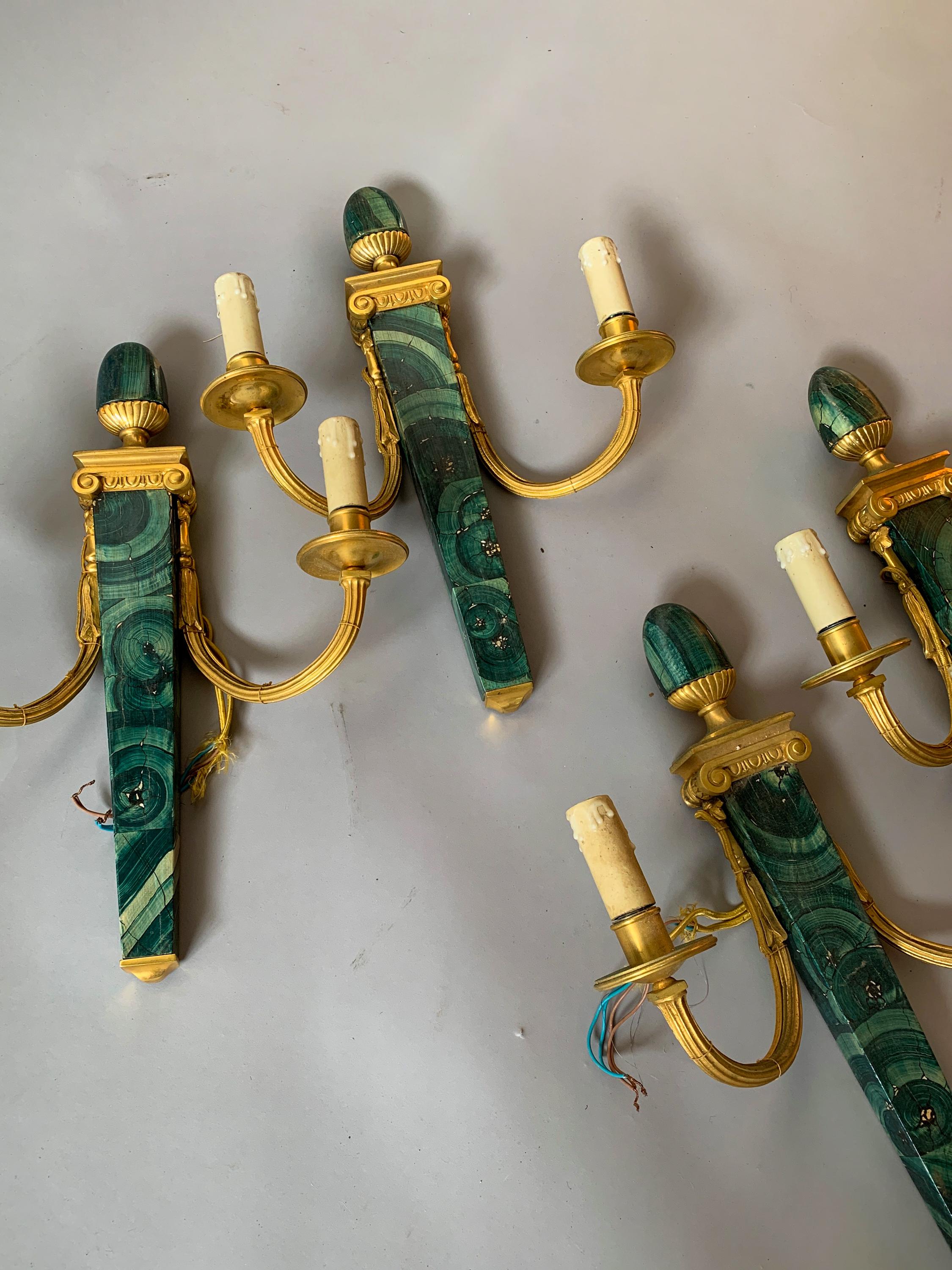 6 Available Hand Painted Faux Malachite Wall Sconces For Sale 2