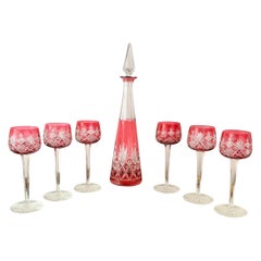 6 Baccarat pink crystal glasses & 1 St Louis crystal decanter - Art Deco -France