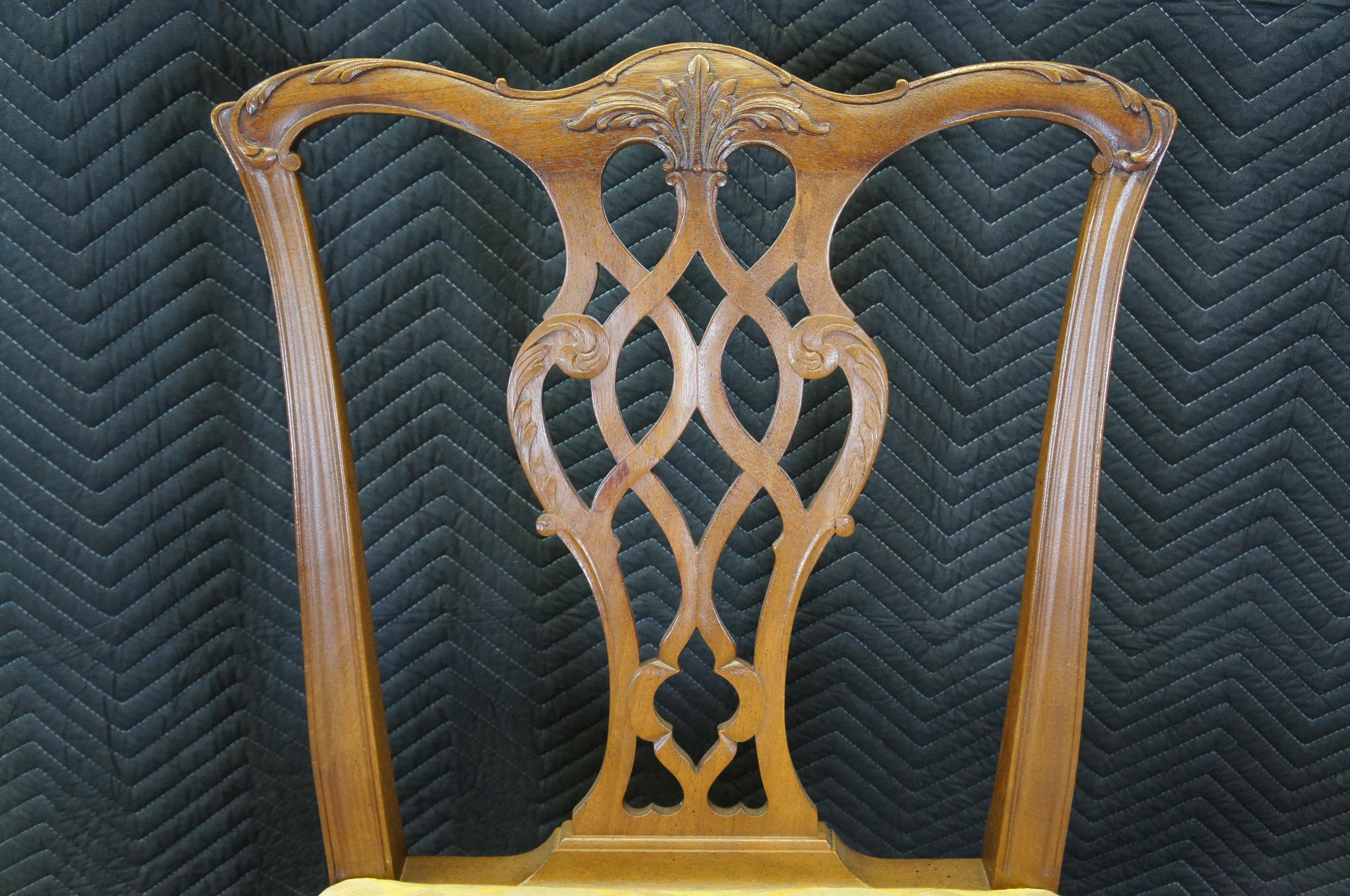20th Century 6 Baker Furniture Mahogany Chippendale Georgian Style Pretzel Back Dining Chairs