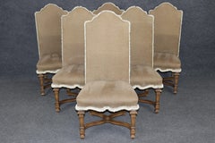 6 Baker Louis XIV Style Upholstered and Carved Dining Chairs