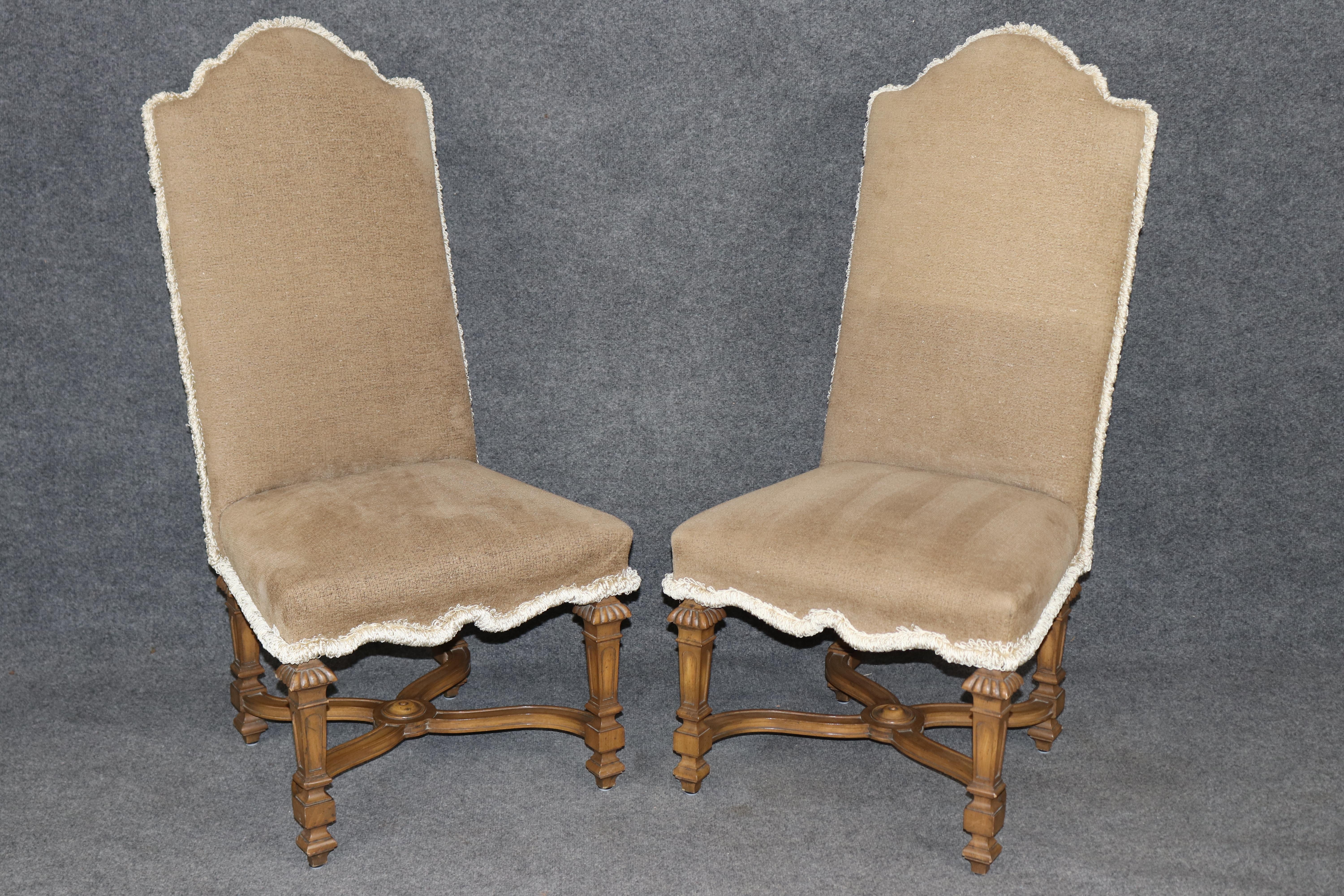 American 6 Baker Louis XIV Style Upholstered and Carved Dining Chairs For Sale