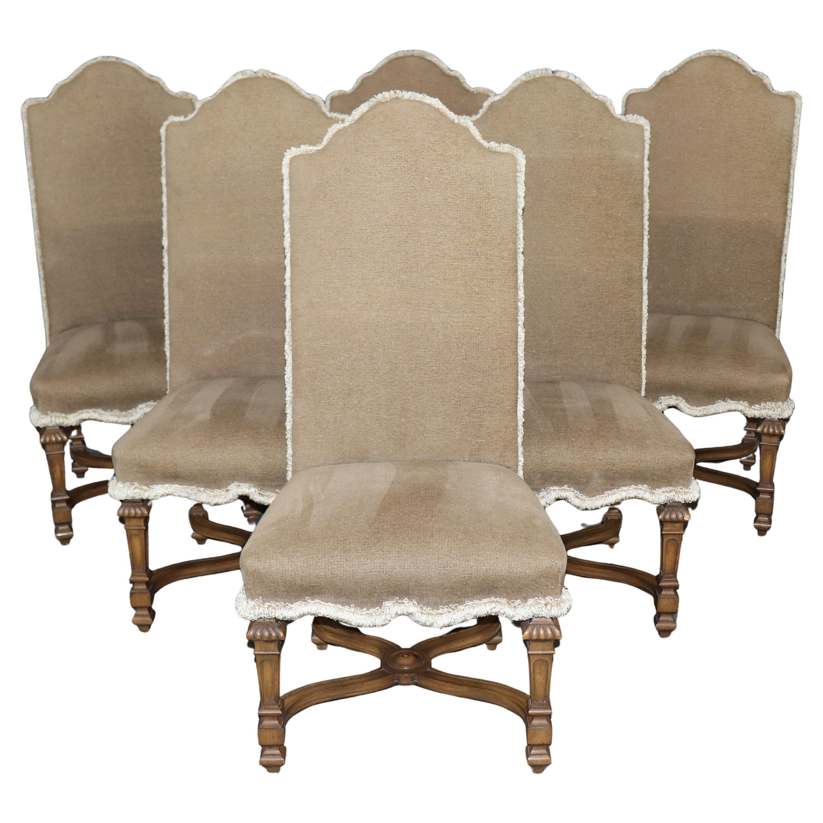 6 Baker Louis XIV Style Upholstered and Carved Dining Chairs For Sale