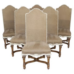 6 Baker Louis XIV Style Upholstered and Carved Dining Chairs