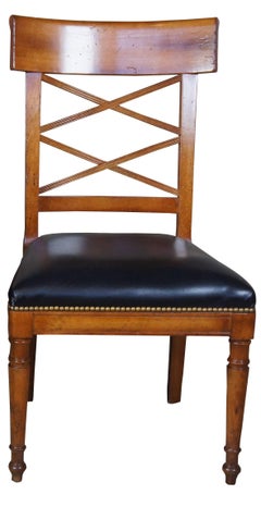 6 Baker Neoclassical Milling Road Walnut Directoire Dining Chairs Leather Scroll
