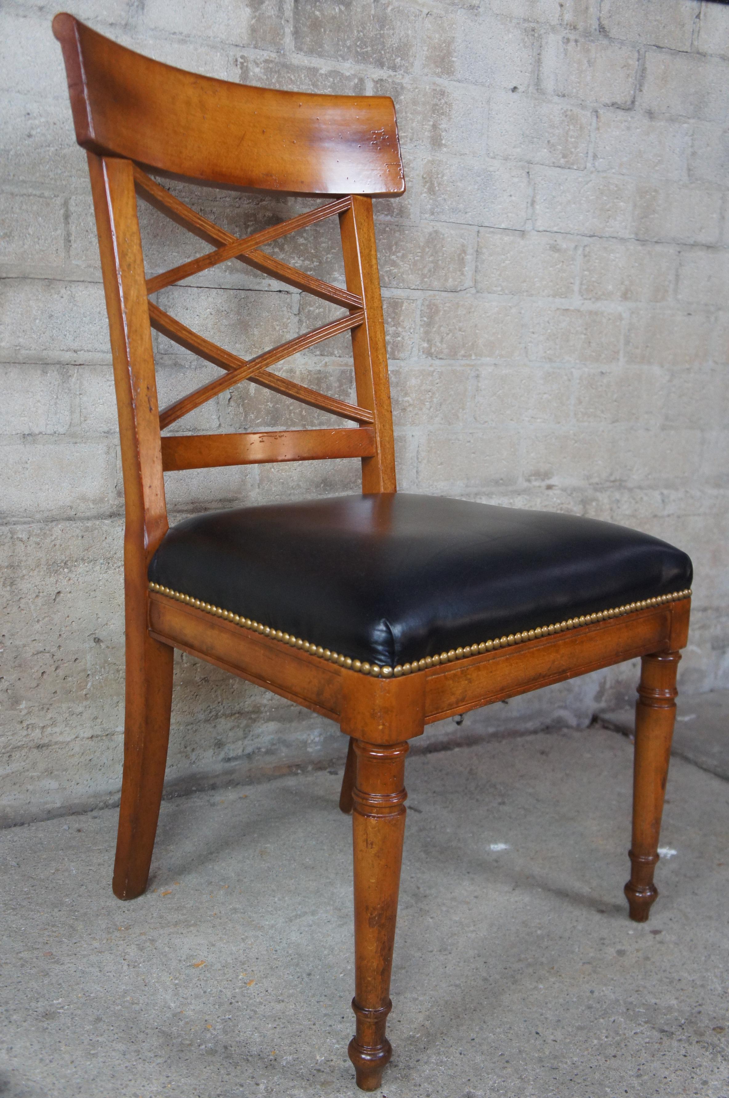 American 6 Baker Neoclassical Milling Road Walnut Directoire Dining Chairs Leather Scroll