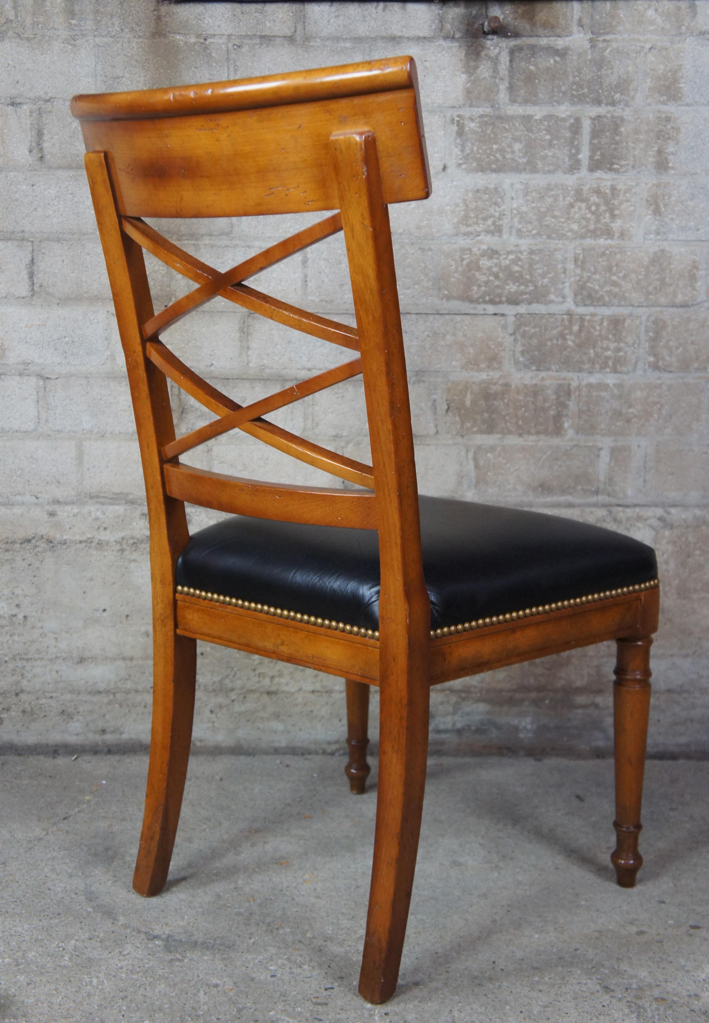 6 Baker Neoclassical Milling Road Walnut Directoire Dining Chairs Leather Scroll In Good Condition In Dayton, OH