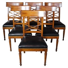 6 Baker Neoclassical Milling Road Walnut Directoire Dining Chairs Leather Scroll