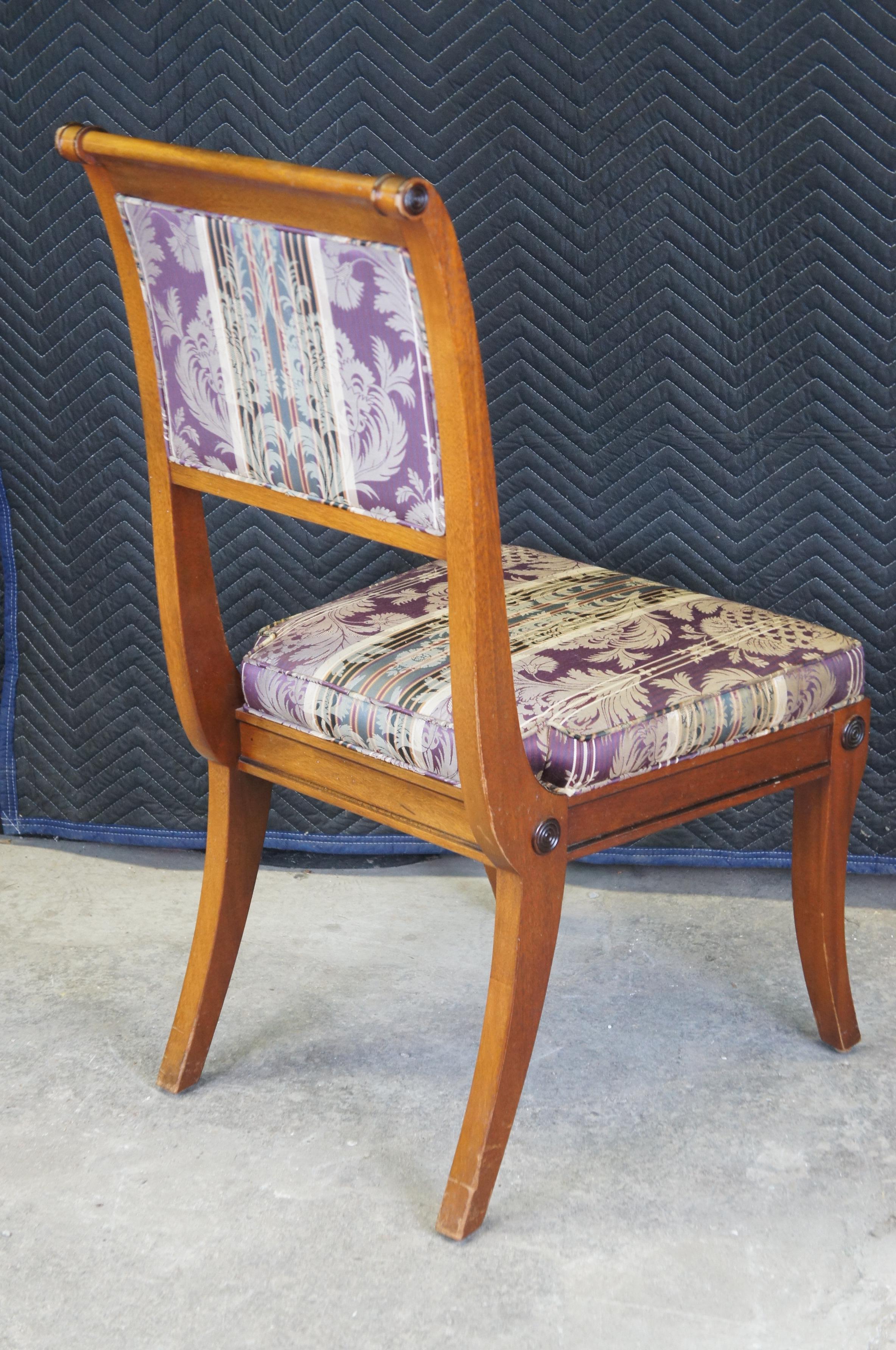 6 Baker Regency Klismos Style Carved Mahogany & Ebonized Greek Key Dining Chairs For Sale 5