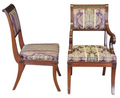 6 Baker Regency Klismos Style Carved Mahogany & Ebonized Greek Key Dining Chairs