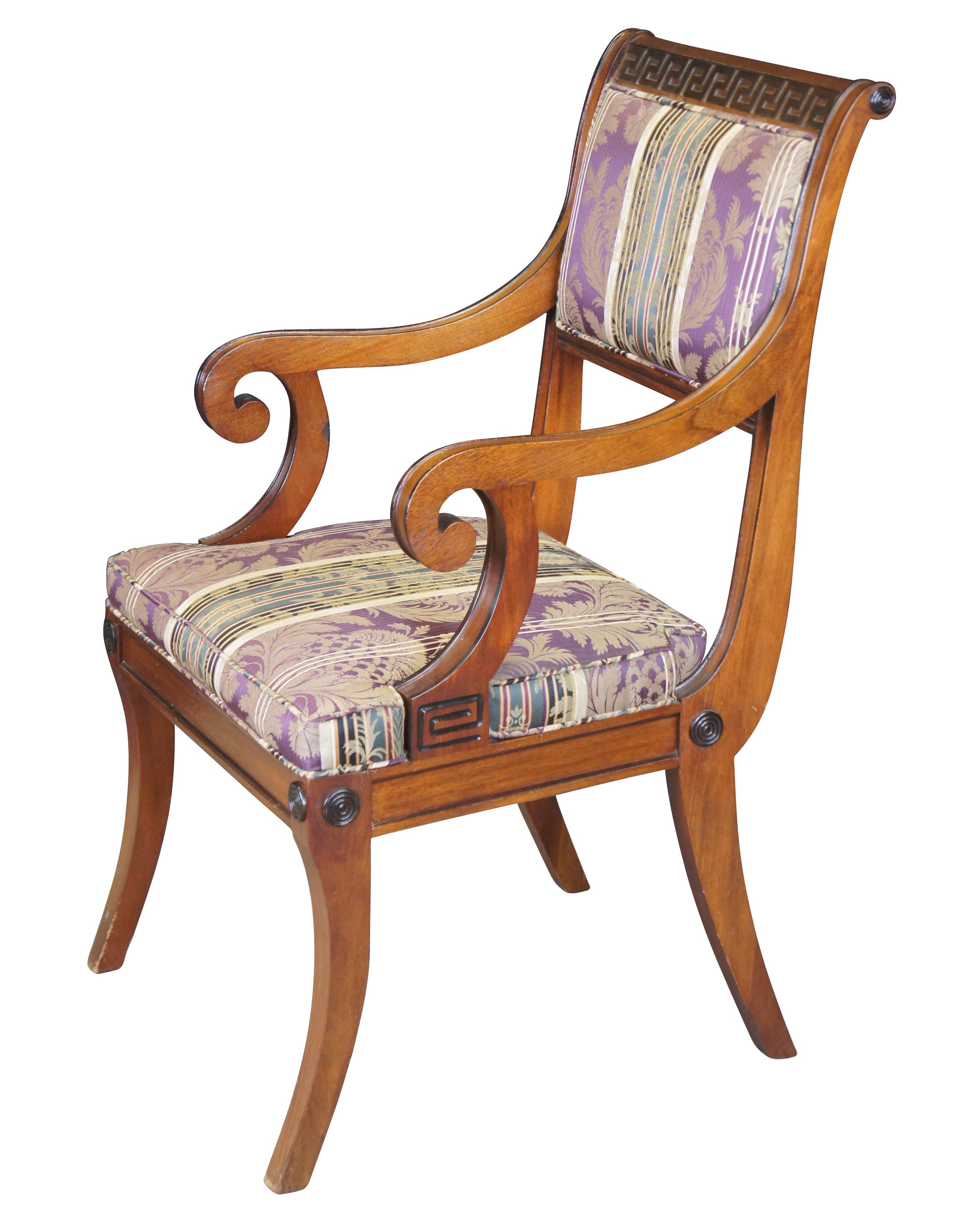6 Baker Regency Klismos Style Carved Mahogany & Ebonized Greek Key Dining Chairs In Good Condition In Dayton, OH