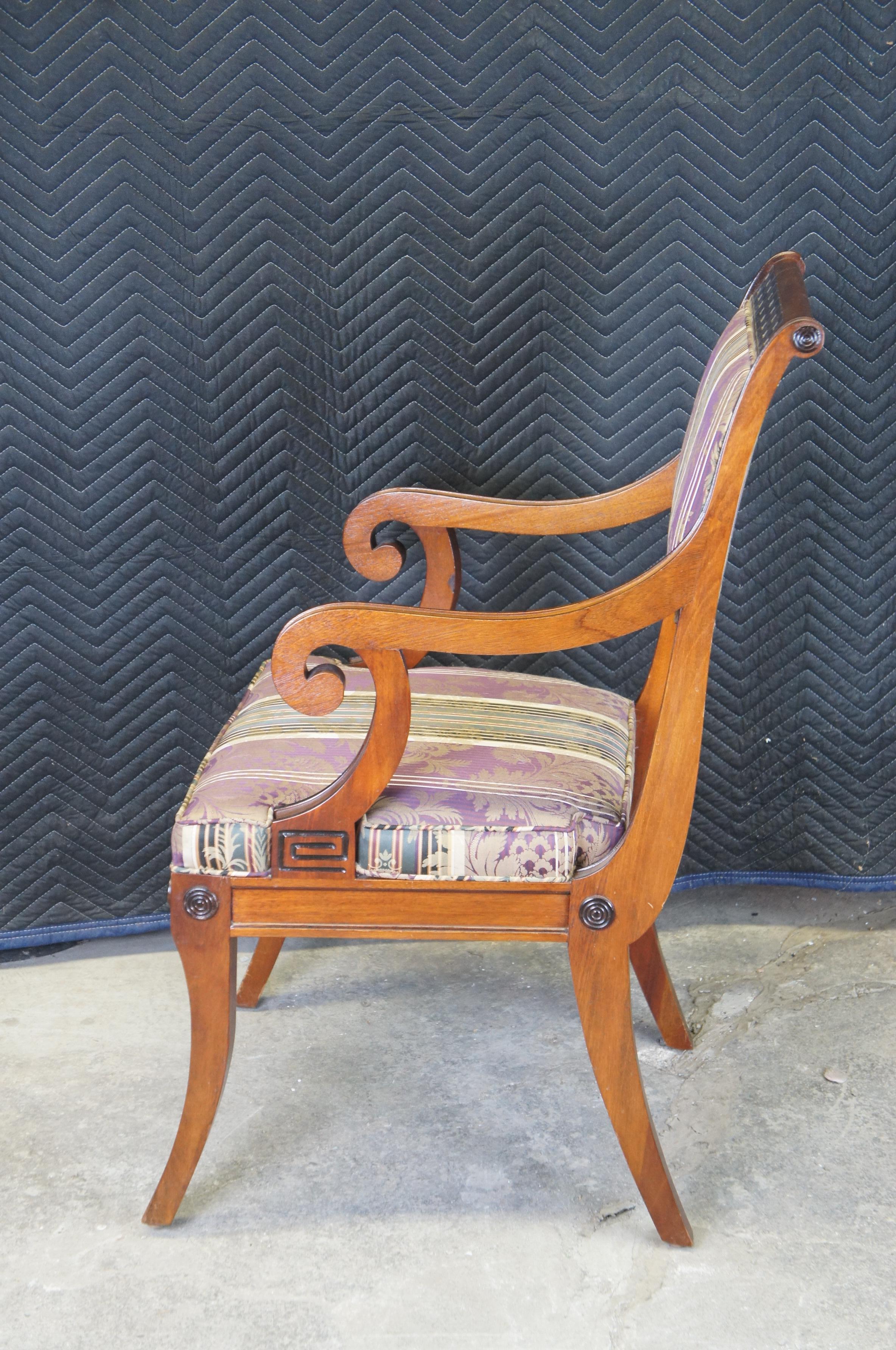 20th Century 6 Baker Regency Klismos Style Carved Mahogany & Ebonized Greek Key Dining Chairs For Sale