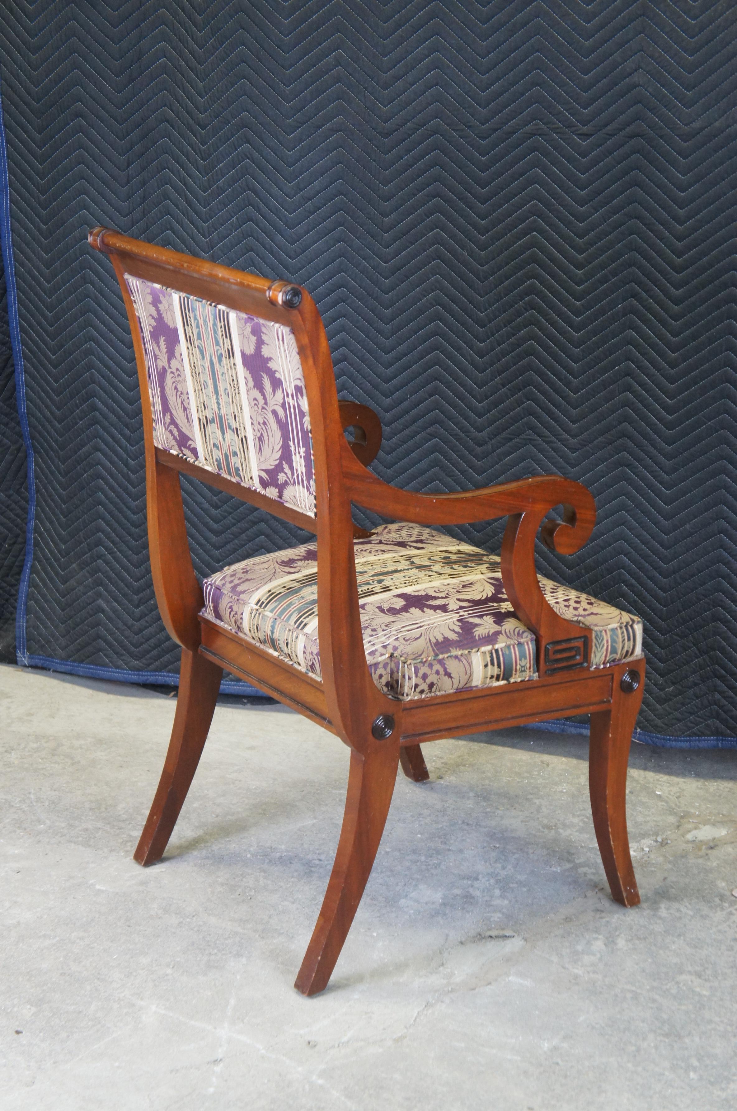 6 Baker Regency Klismos Style Carved Mahogany & Ebonized Greek Key Dining Chairs For Sale 1
