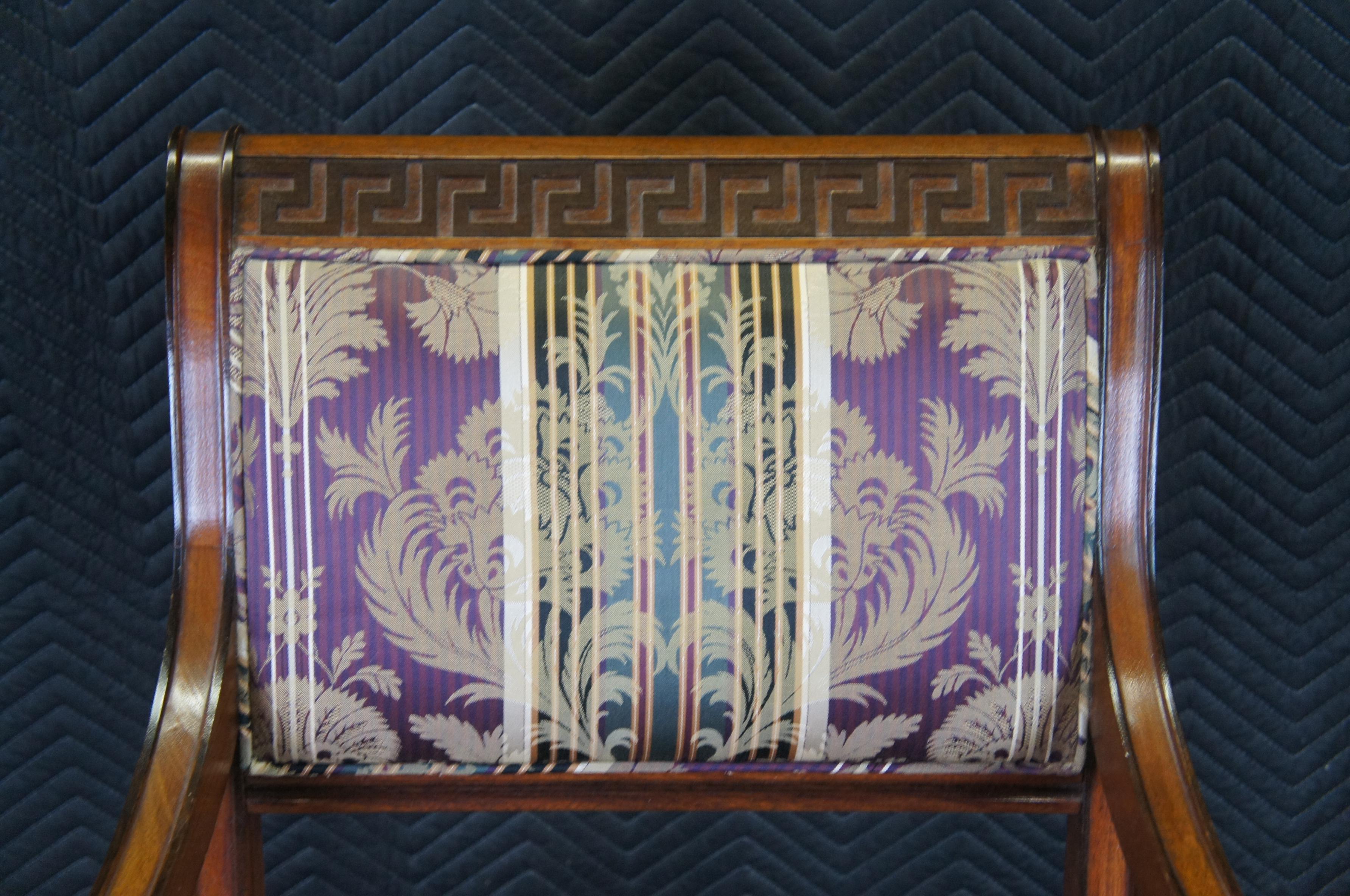 6 Baker Regency Klismos Style Carved Mahogany & Ebonized Greek Key Dining Chairs For Sale 2