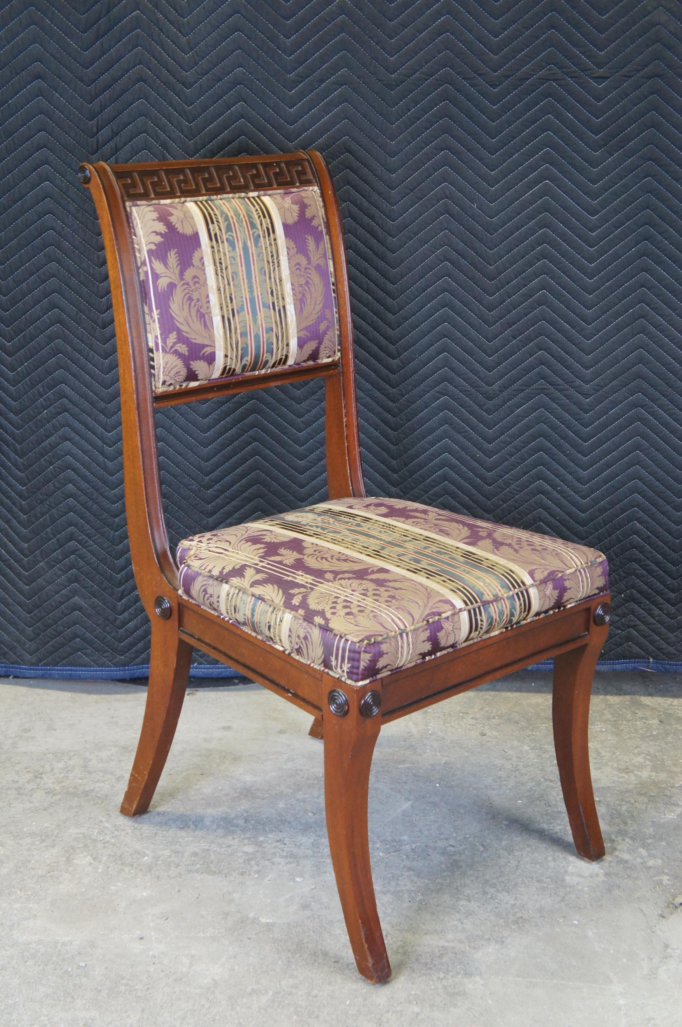 6 Baker Regency Klismos Style Carved Mahogany & Ebonized Greek Key Dining Chairs For Sale 4