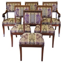 6 Baker Regency Klismos Style Carved Mahogany & Ebonized Greek Key Dining Chairs