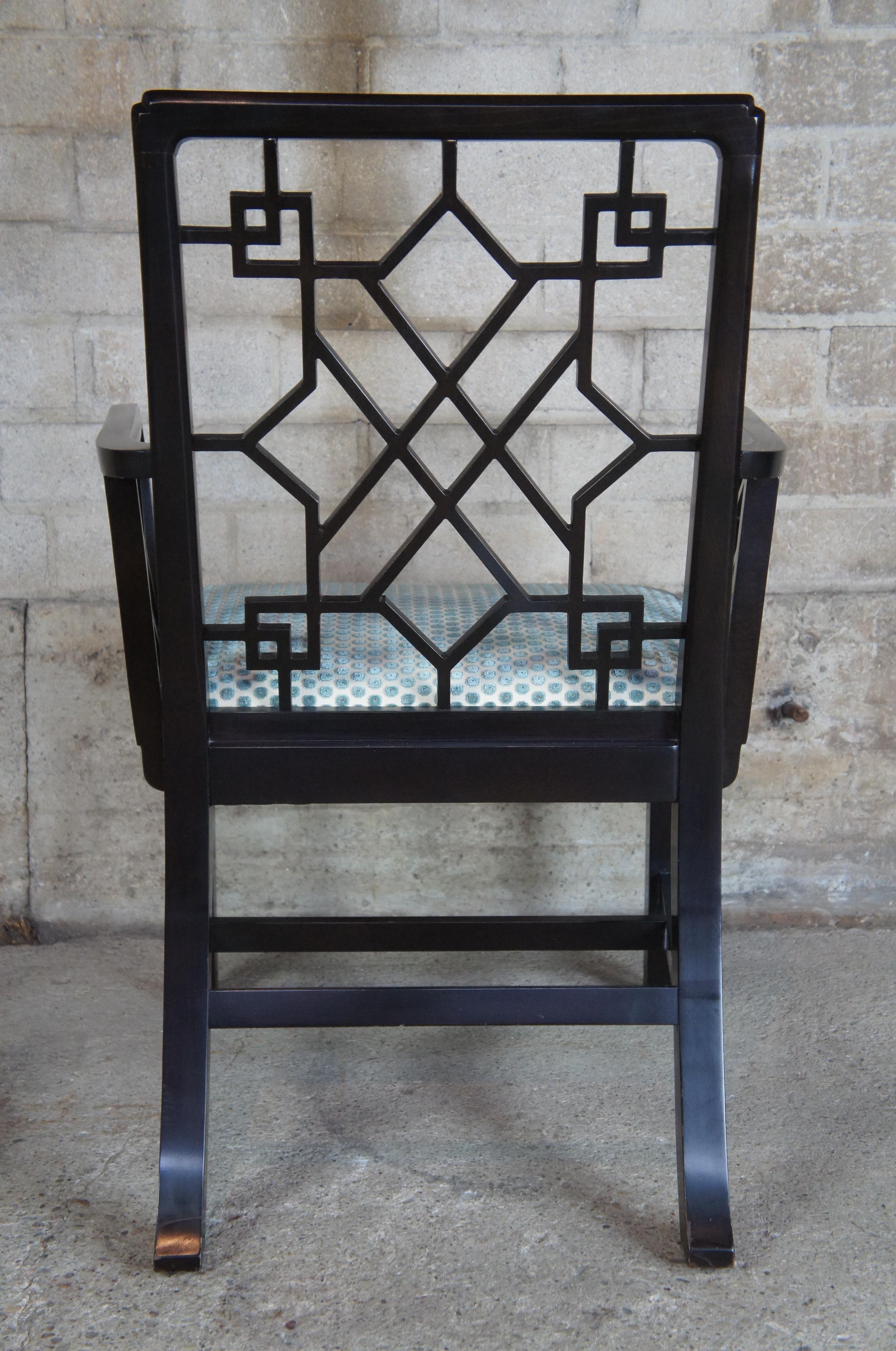 6 Baker Stately Homes Chinese Chippendale Lacquered Lattice-Back Dining Chairs In Good Condition In Dayton, OH