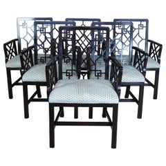 6 Baker Stately Homes Chinese Chippendale Lacquered Lattice-Back Dining Chairs