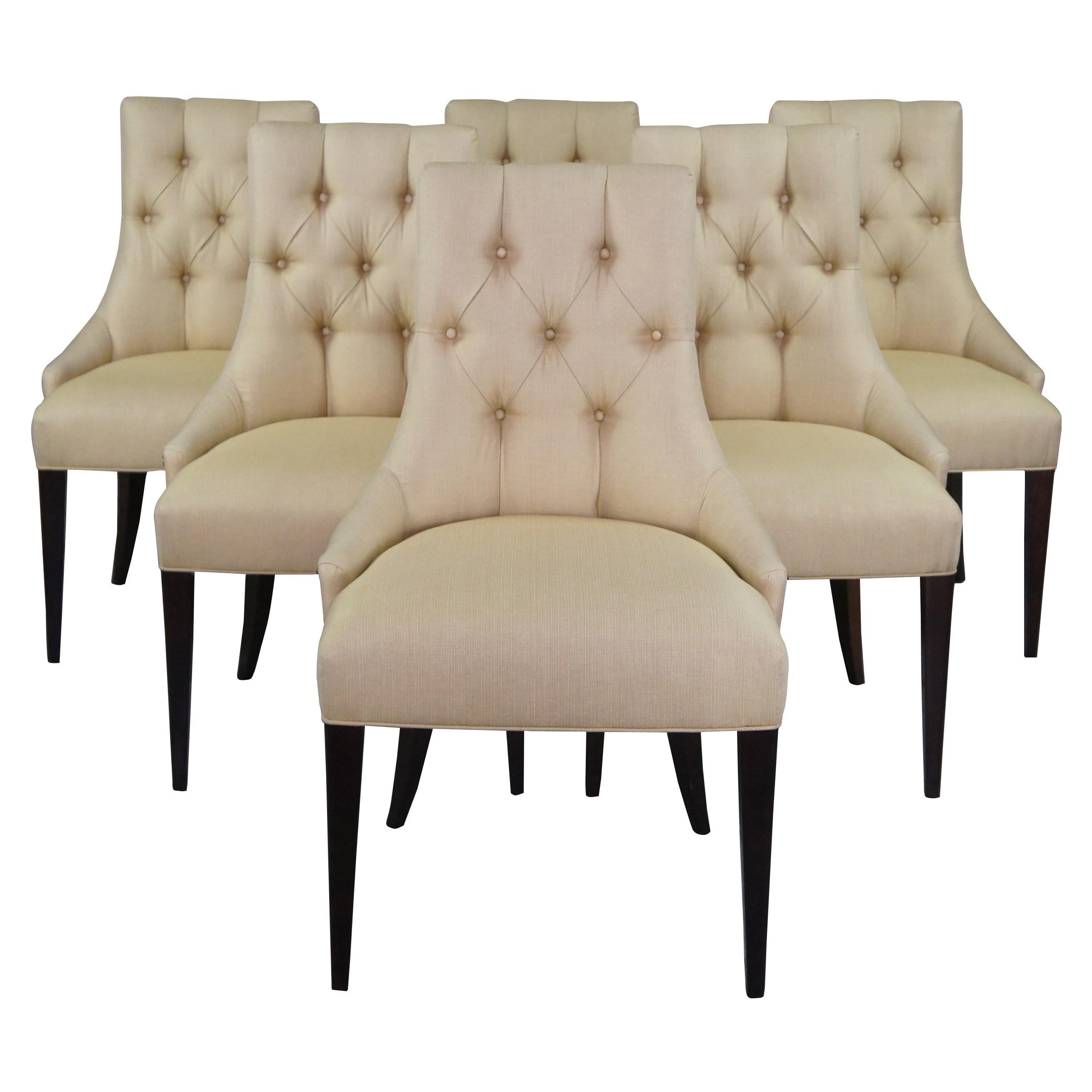 6 Baker Thomas Pheasant Tufted Ritz Dining Chairs Modern Empire Style BA7841