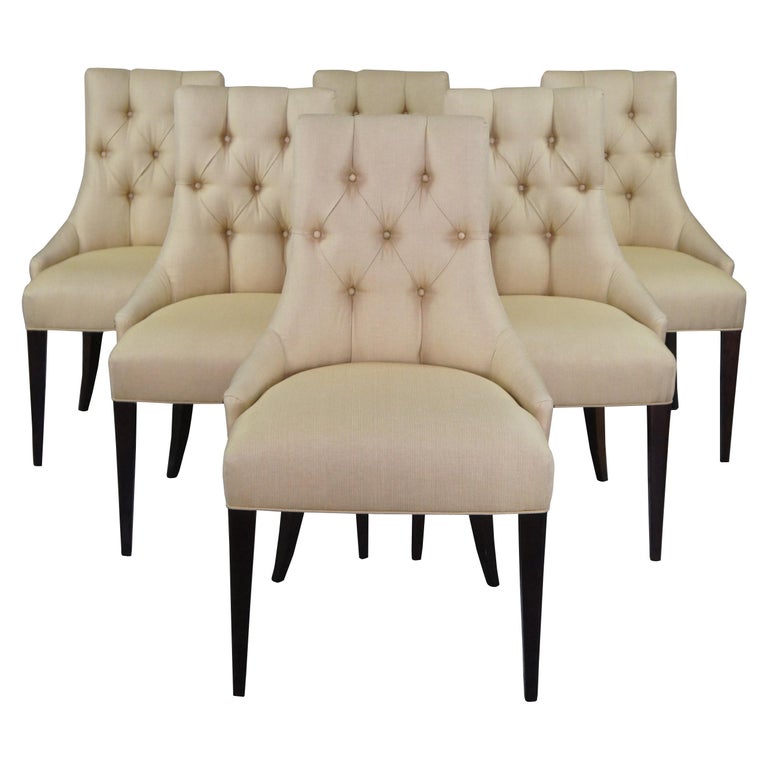 6 Baker Thomas Pheasant Tufted Ritz Dining Chairs Modern Empire Style