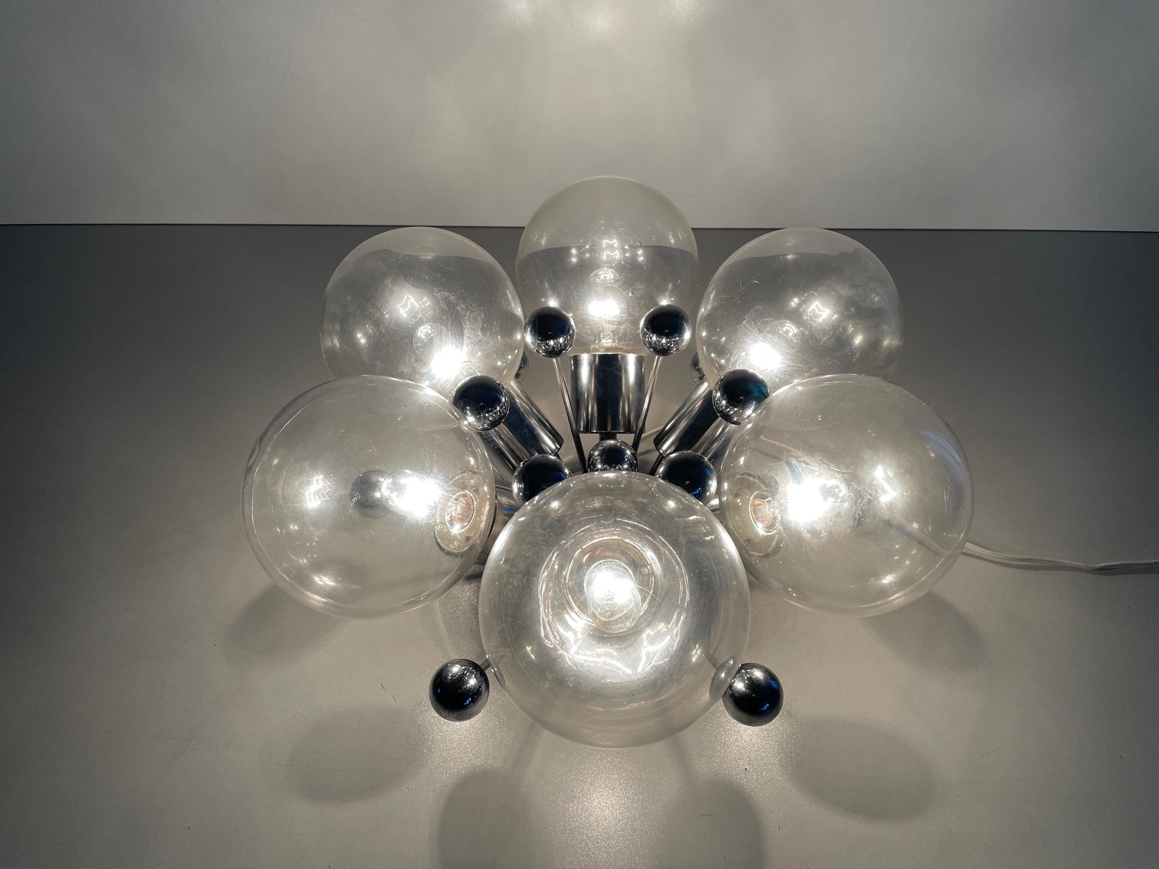 Lampe encastrée atomique à 6 boules en verre et chrome, années 1960, Italie en vente 6