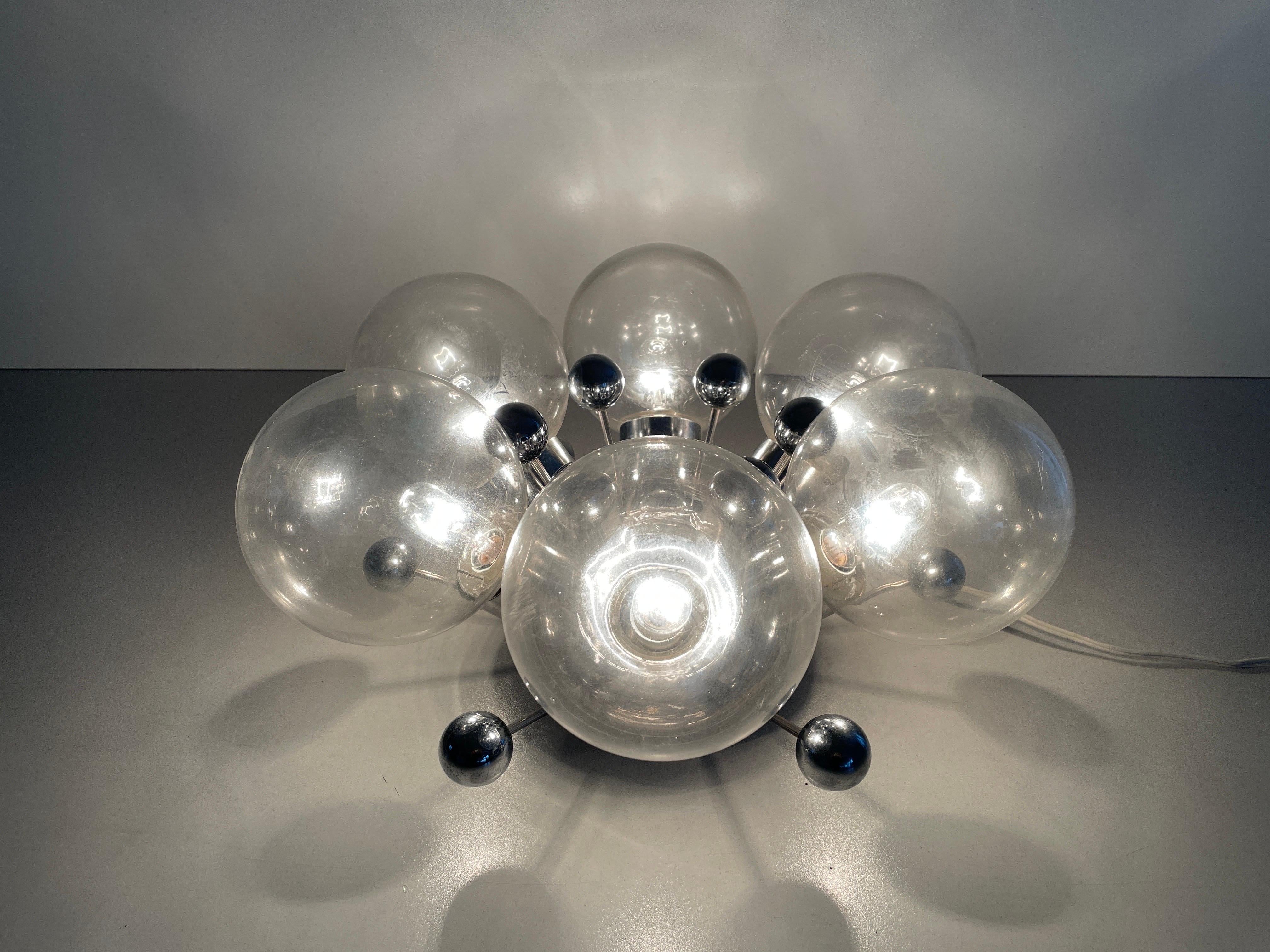 Lampe encastrée atomique à 6 boules en verre et chrome, années 1960, Italie en vente 7