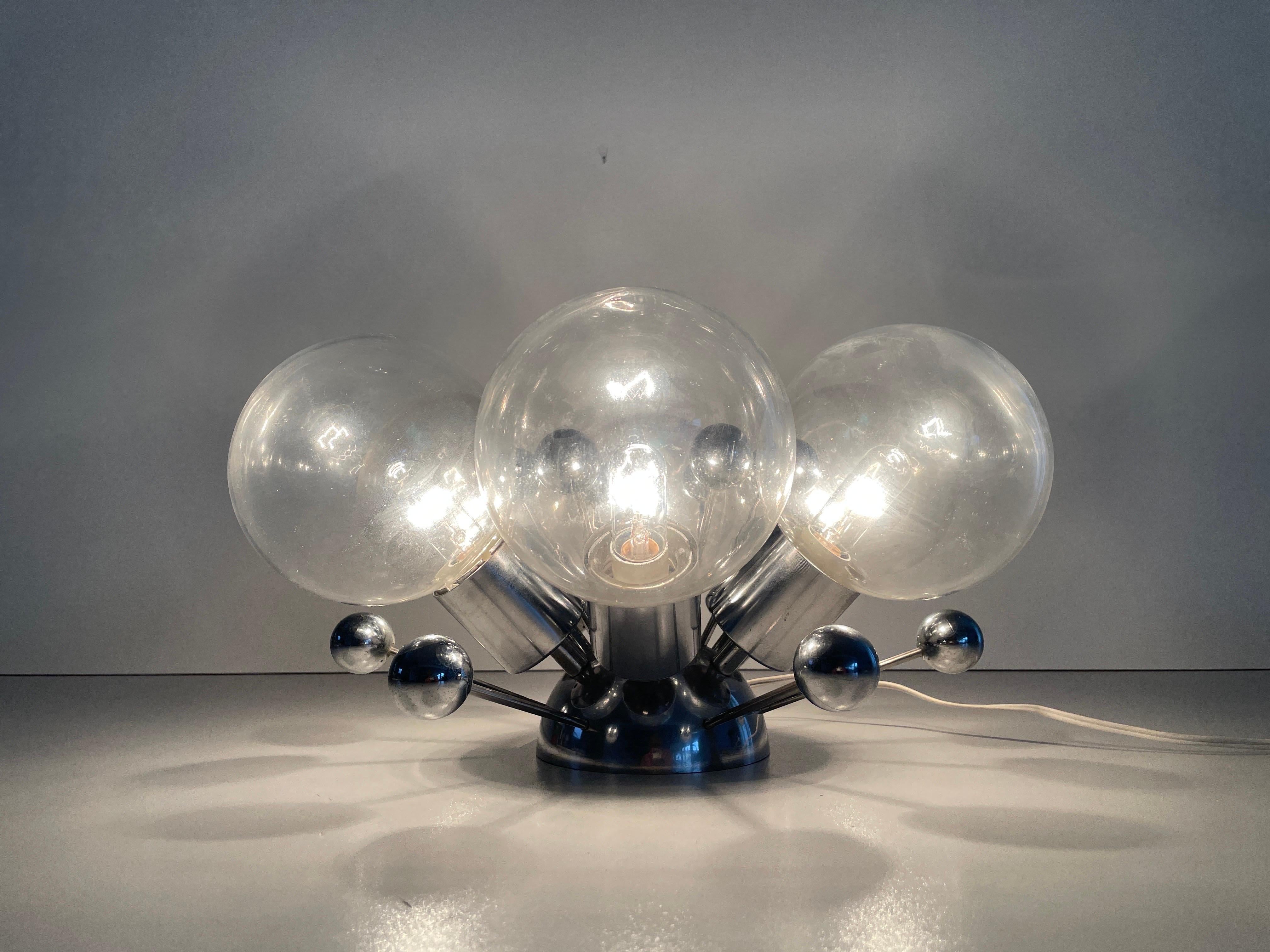 Lampe encastrée atomique à 6 boules en verre et chrome, années 1960, Italie en vente 9
