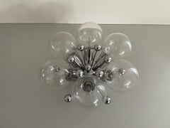 6-ball Glass and Chrome Atomic Flush Mount Light, 1960s, Italy