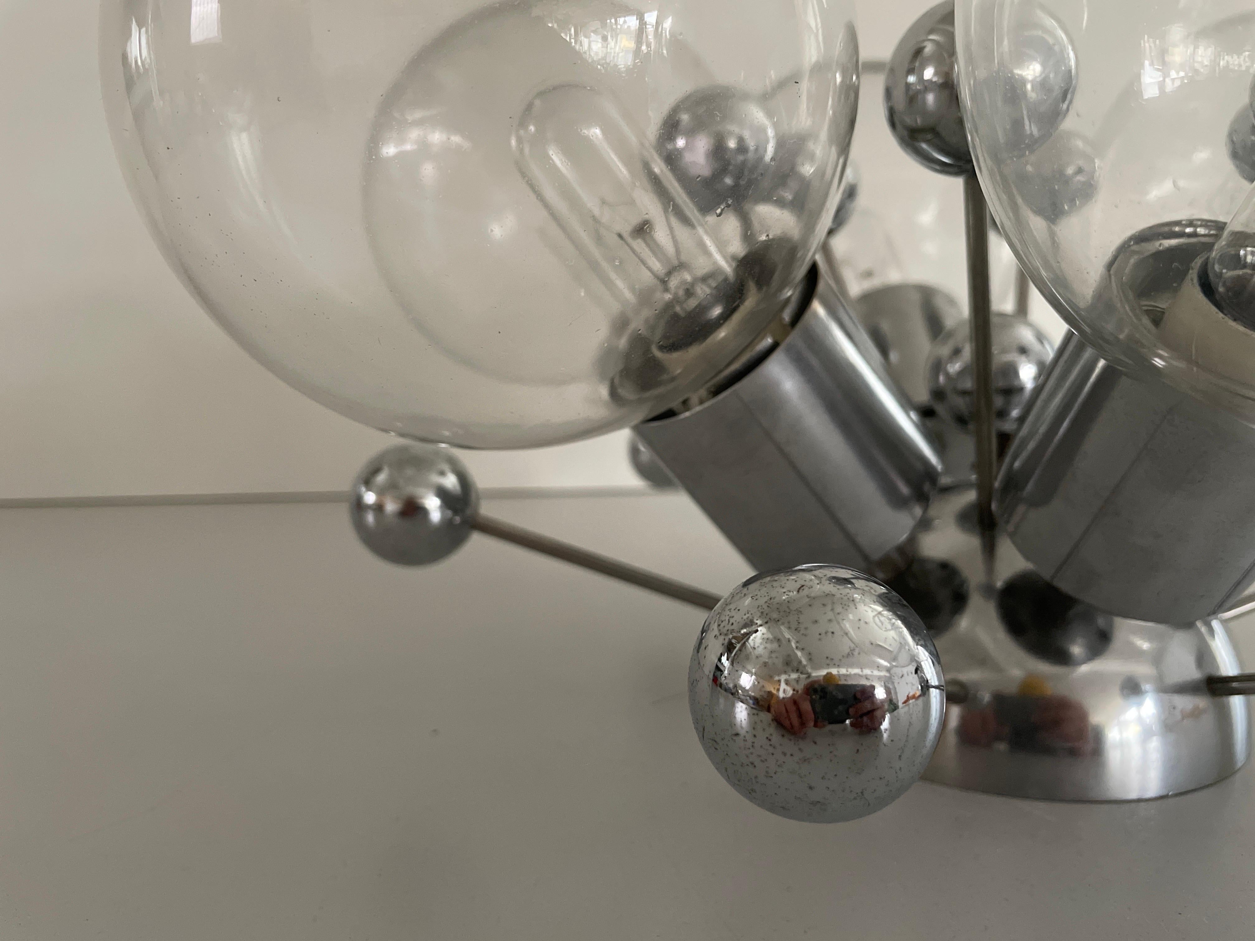 Métal Lampe encastrée atomique à 6 boules en verre et chrome, années 1960, Italie en vente