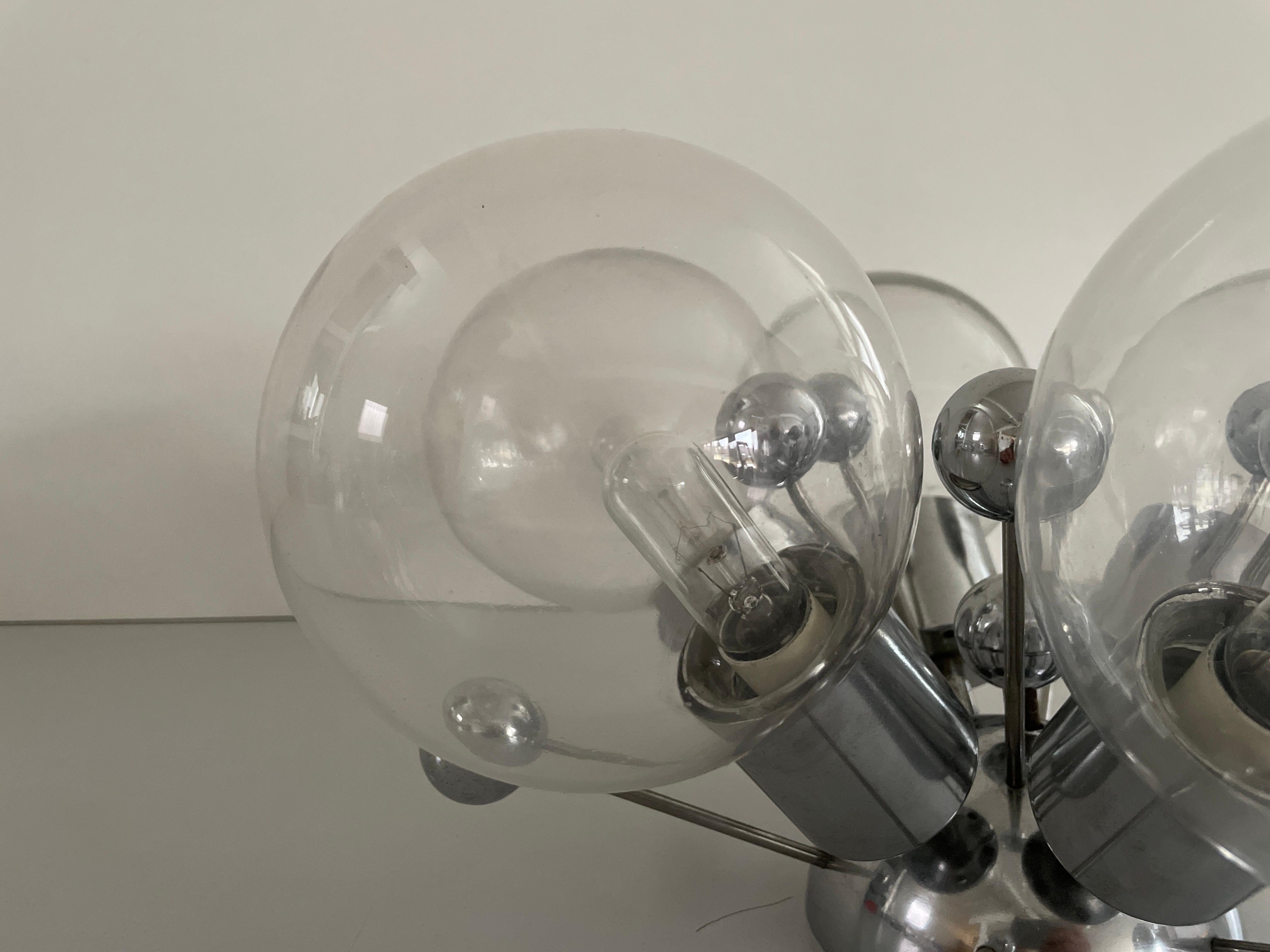 Lampe encastrée atomique à 6 boules en verre et chrome, années 1960, Italie en vente 1