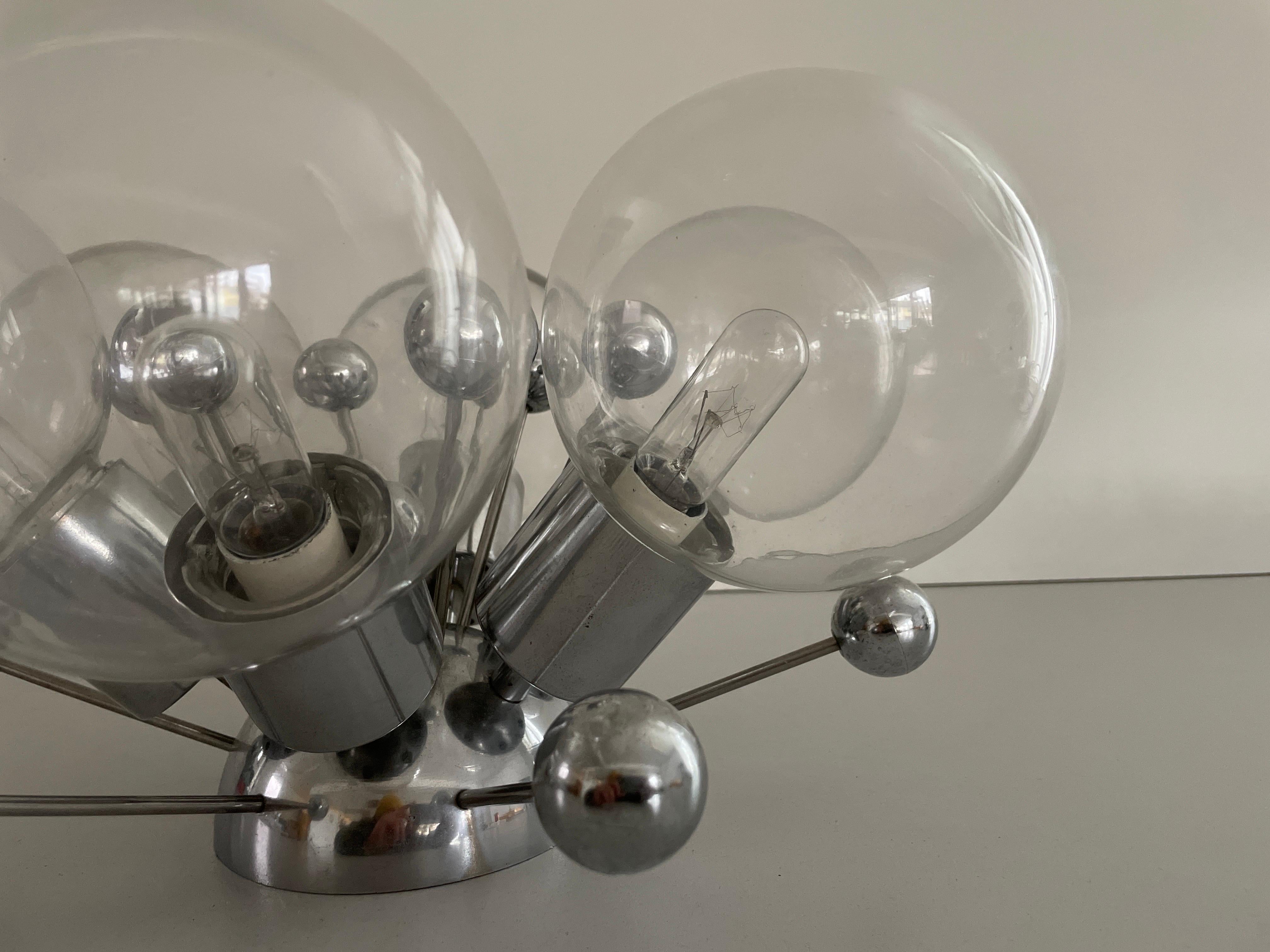 Lampe encastrée atomique à 6 boules en verre et chrome, années 1960, Italie en vente 2