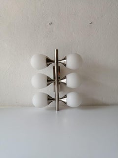 6 Opaline Glass Balls and Chrome Wall Lamp by Kaiser Leuchten, 1970s, Germany