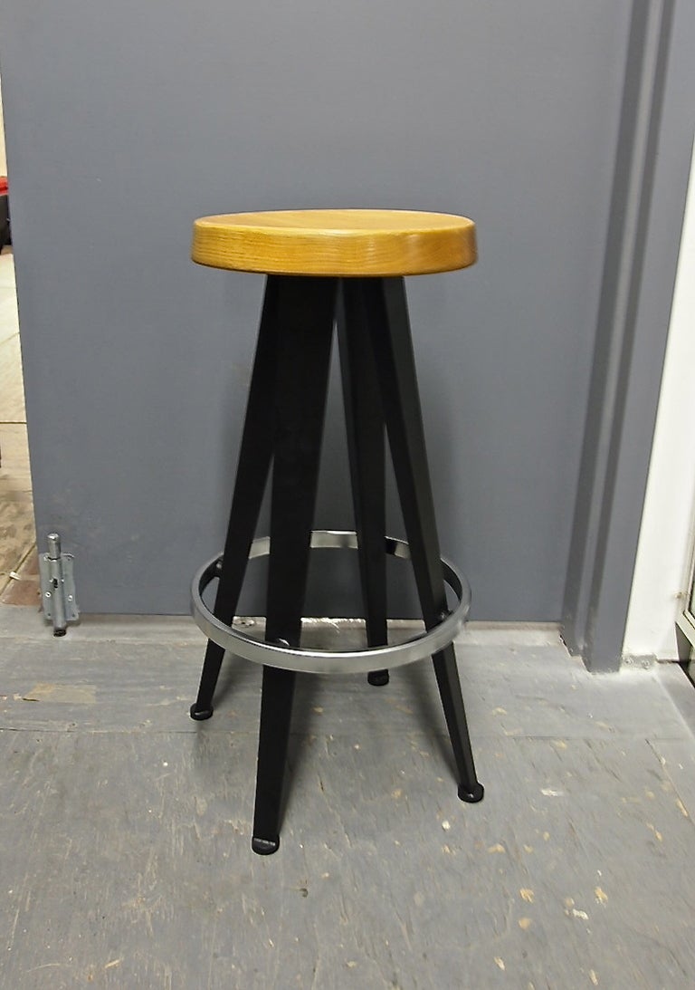 Mid-Century Modern Set of Six Stools 1980s Production of a Jean Prouvé Design