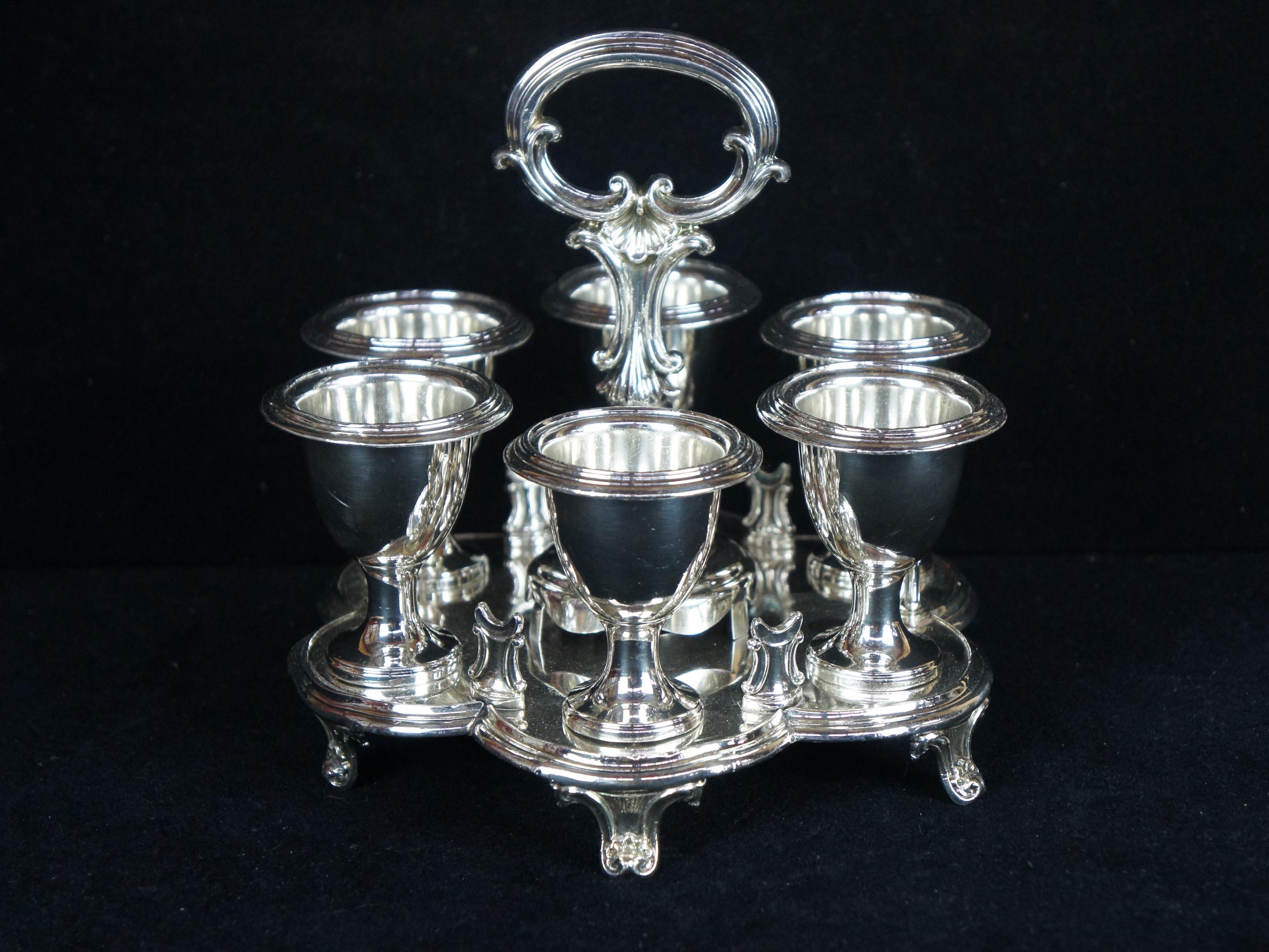 6 Baroque Silver Plated Kiddush Cup Goblets & Caddy Judaica Barware Shot Glasses For Sale 4