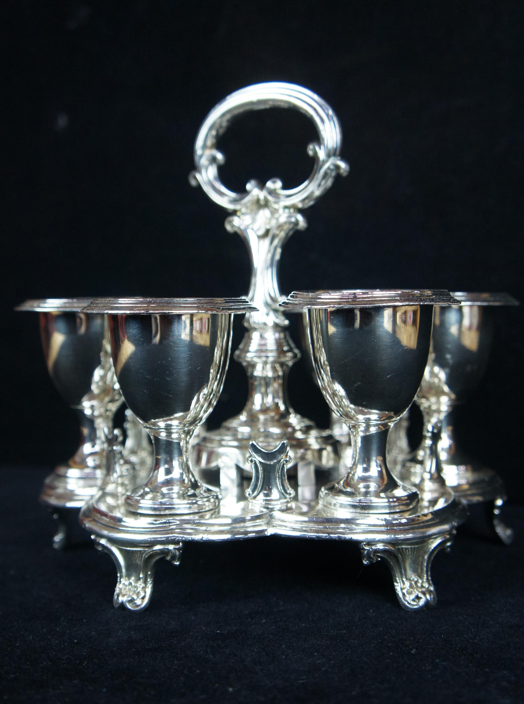 6 Baroque Silver Plated Kiddush Cup Goblets & Caddy Judaica Barware Shot Glasses For Sale 5