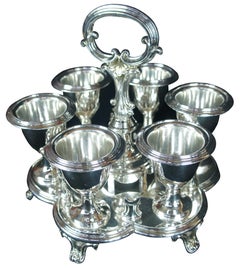 6 Baroque Silver Plated Kiddush Cup Goblets & Caddy Judaica Barware Shot Glasses