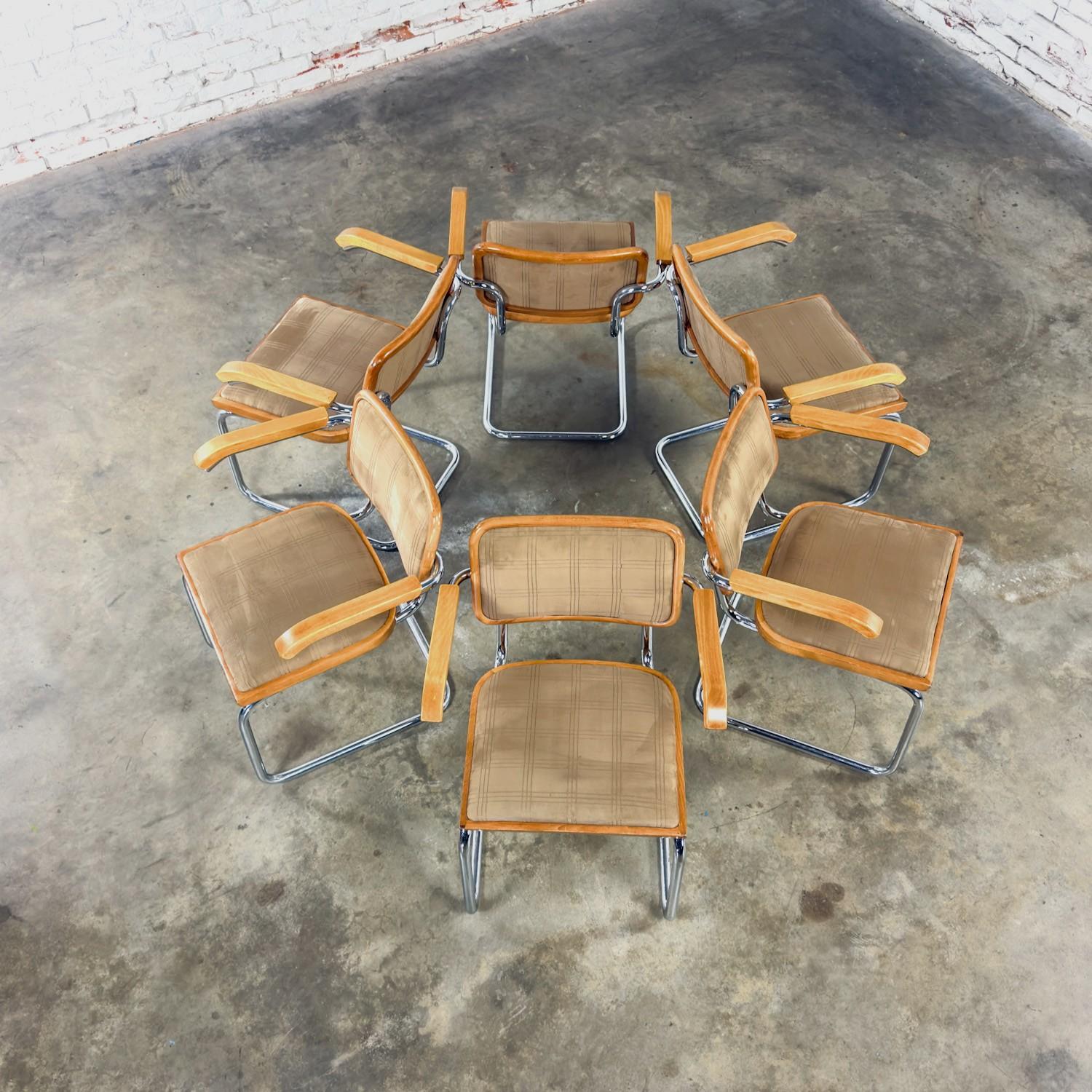 6 Bauhaus Cantilever Armchairs Made in Italy Style Marcel Breuer Cesca Chair In Good Condition For Sale In Topeka, KS