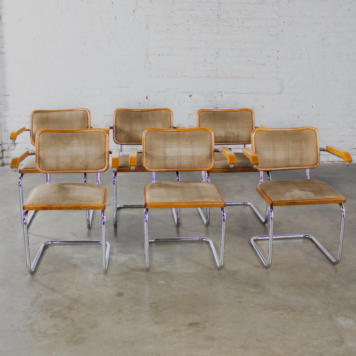 Fabric 6 Bauhaus Cantilever Armchairs Made in Italy Style Marcel Breuer Cesca Chair For Sale