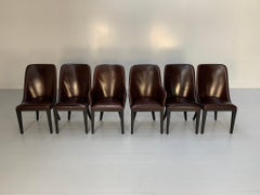 6 Baxter "Decor" Dining Chairs  - In Dark-Brown Leather