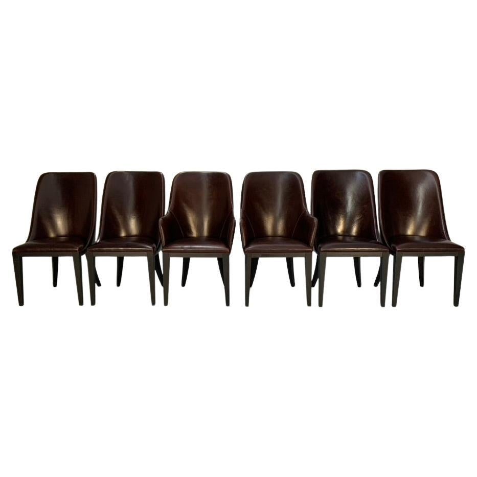 6 Baxter "Decor" Dining Chairs  - In Dark-Brown Leather