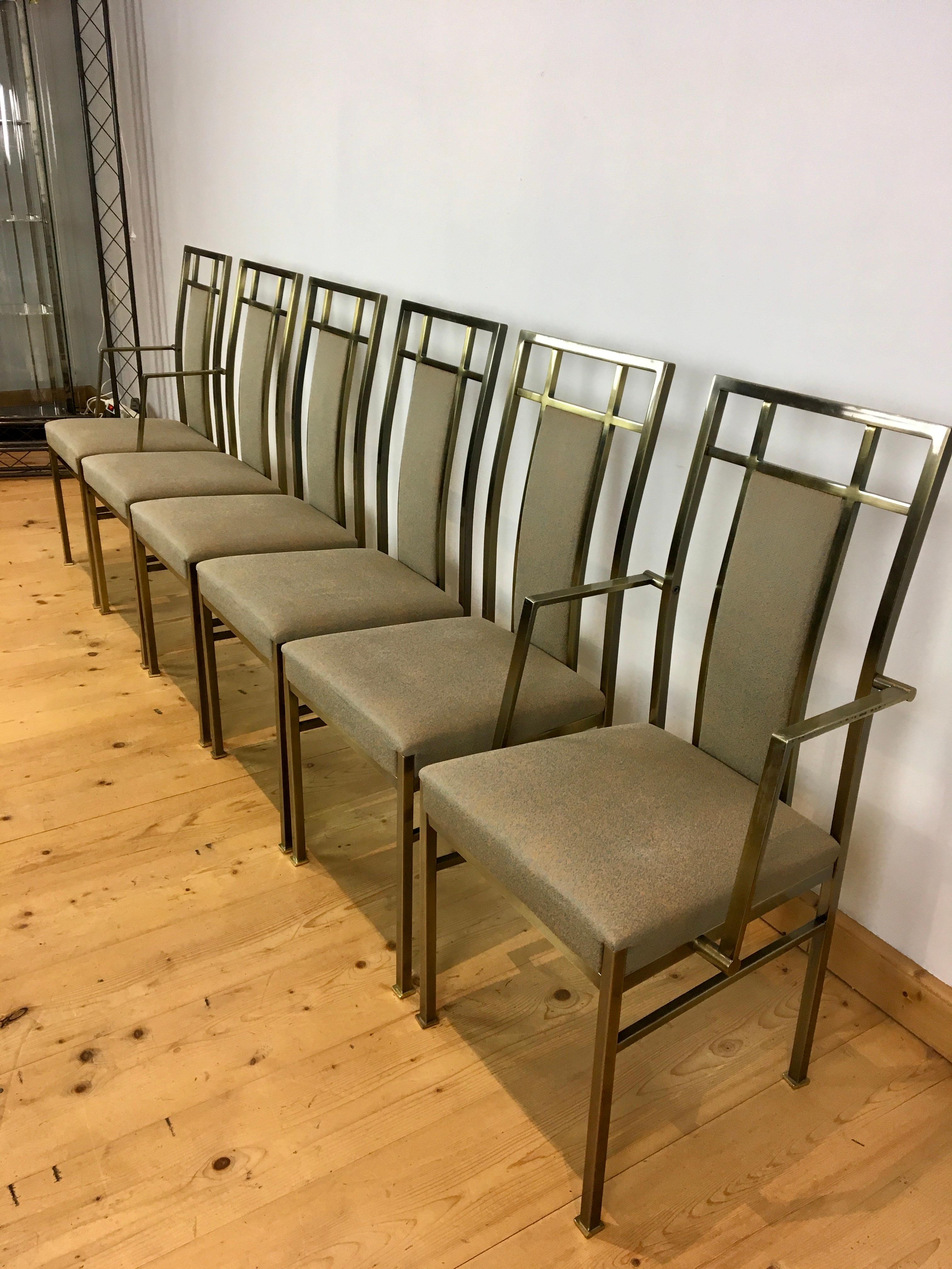 Plated 6 Belgo Chrome Dining Room Chairs,  Gold - plated  For Sale