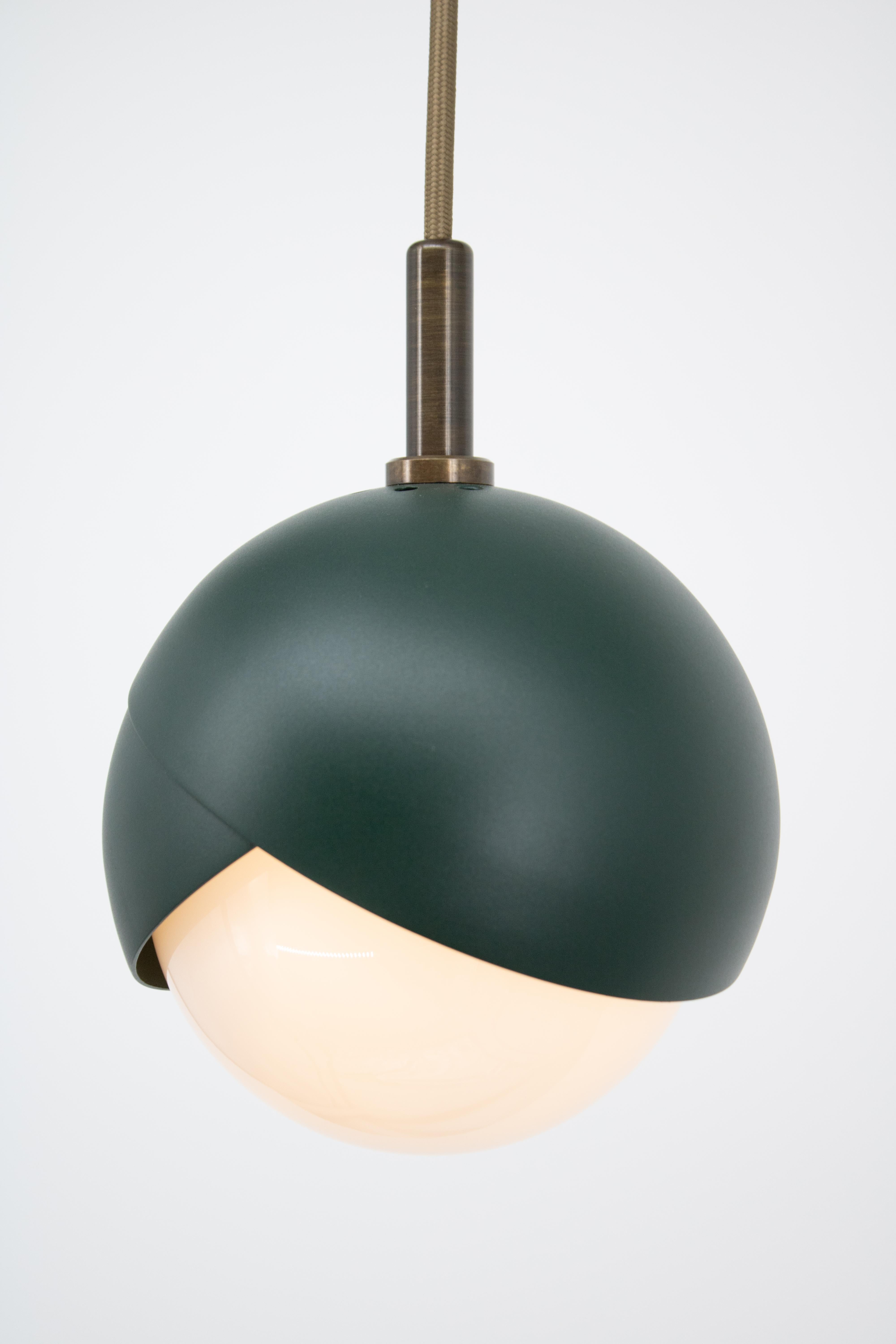 Other Benedict Pendant Light in Green Powder Coat, Brown Patina, Brown Cord, Small  For Sale