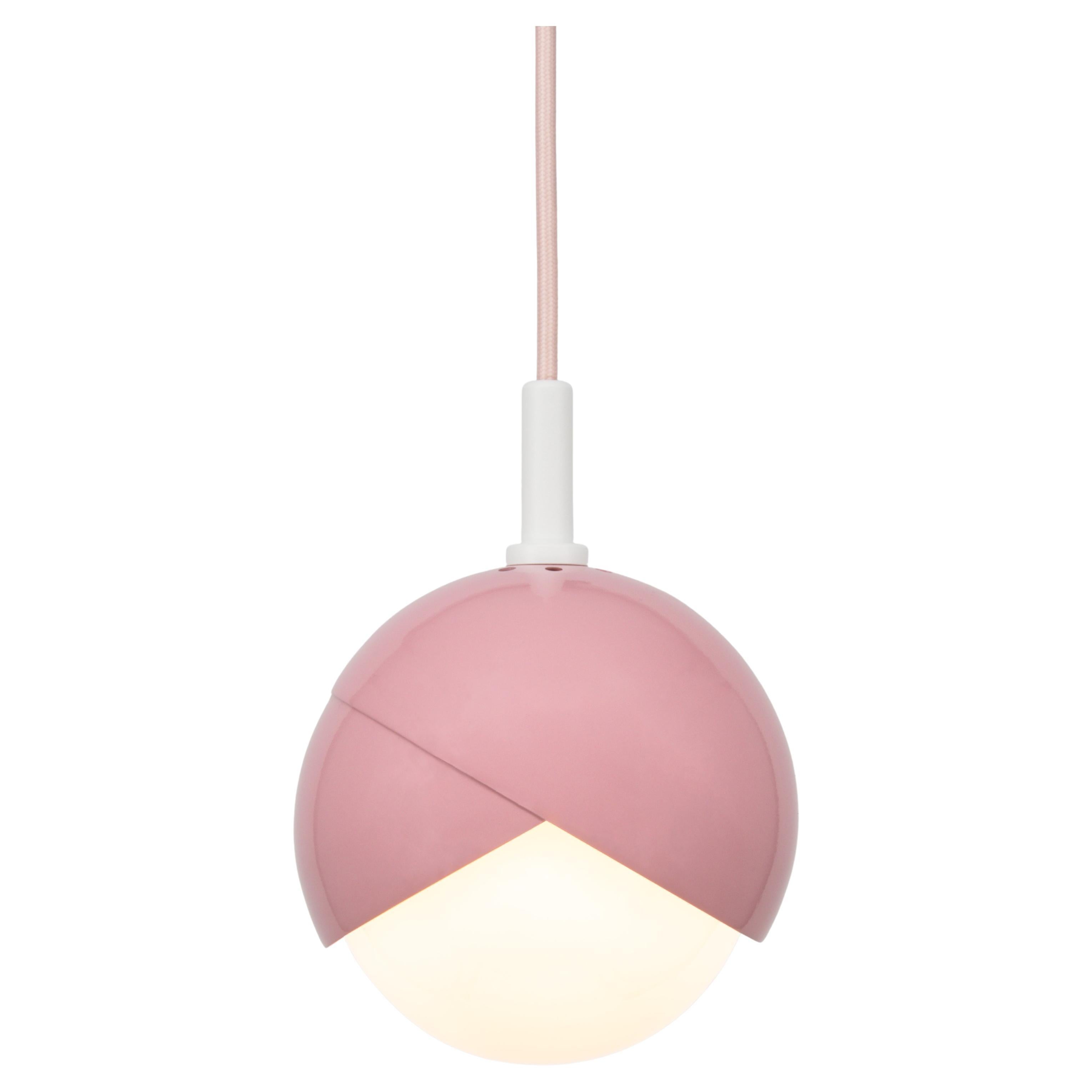 Benedict Pendant Light in Pink and White Powder Coat, Pink Cord, Small 