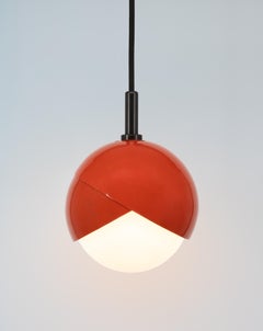 Benedict Pendant Light in Red Powder Coat, Blackened Brass, Black Cord, Small