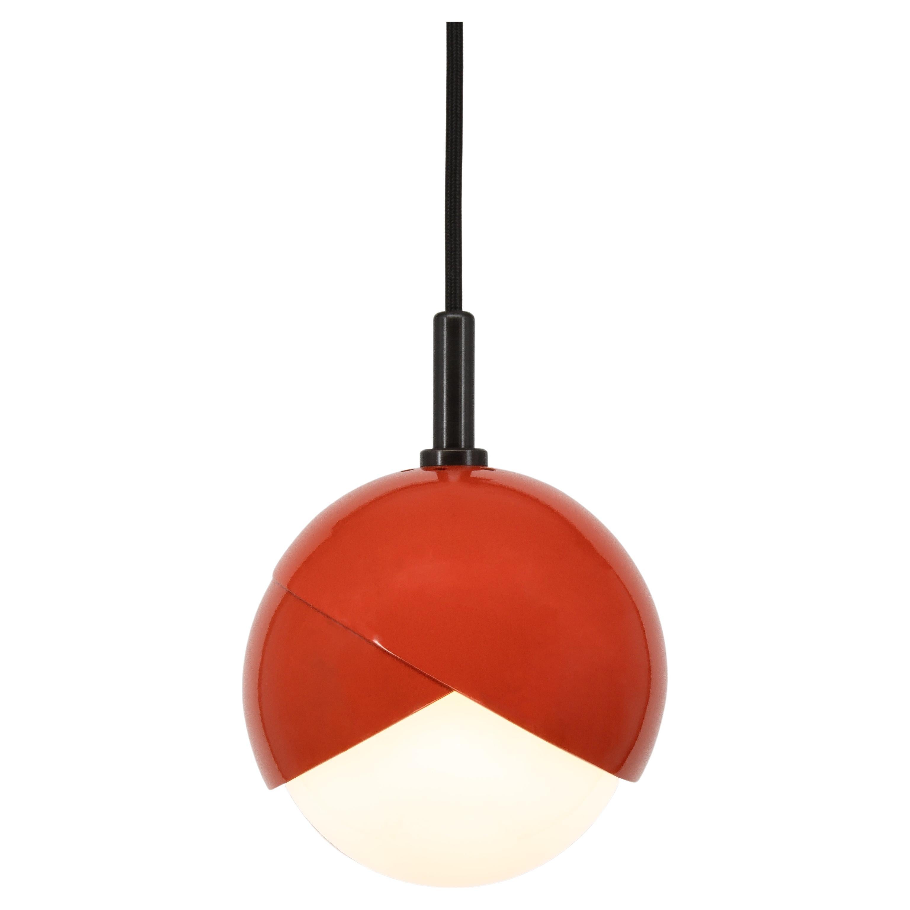 Benedict Pendant Light in Red Powder Coat, Blackened Brass, Black Cord, Small  For Sale
