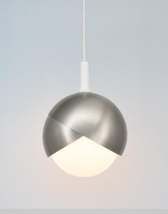 Benedict Pendant Light in Satin Nickel, White Powder Coat, White Cord, Small