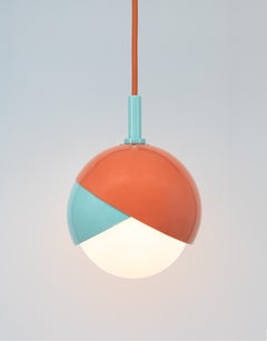 Benedict Pendant Light in Teal and Orange Powder Coat, Orange Cord, Small