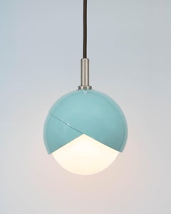 Benedict Pendant Light in Teal Powder Coat, Satin Nickel, Black Cord, Small