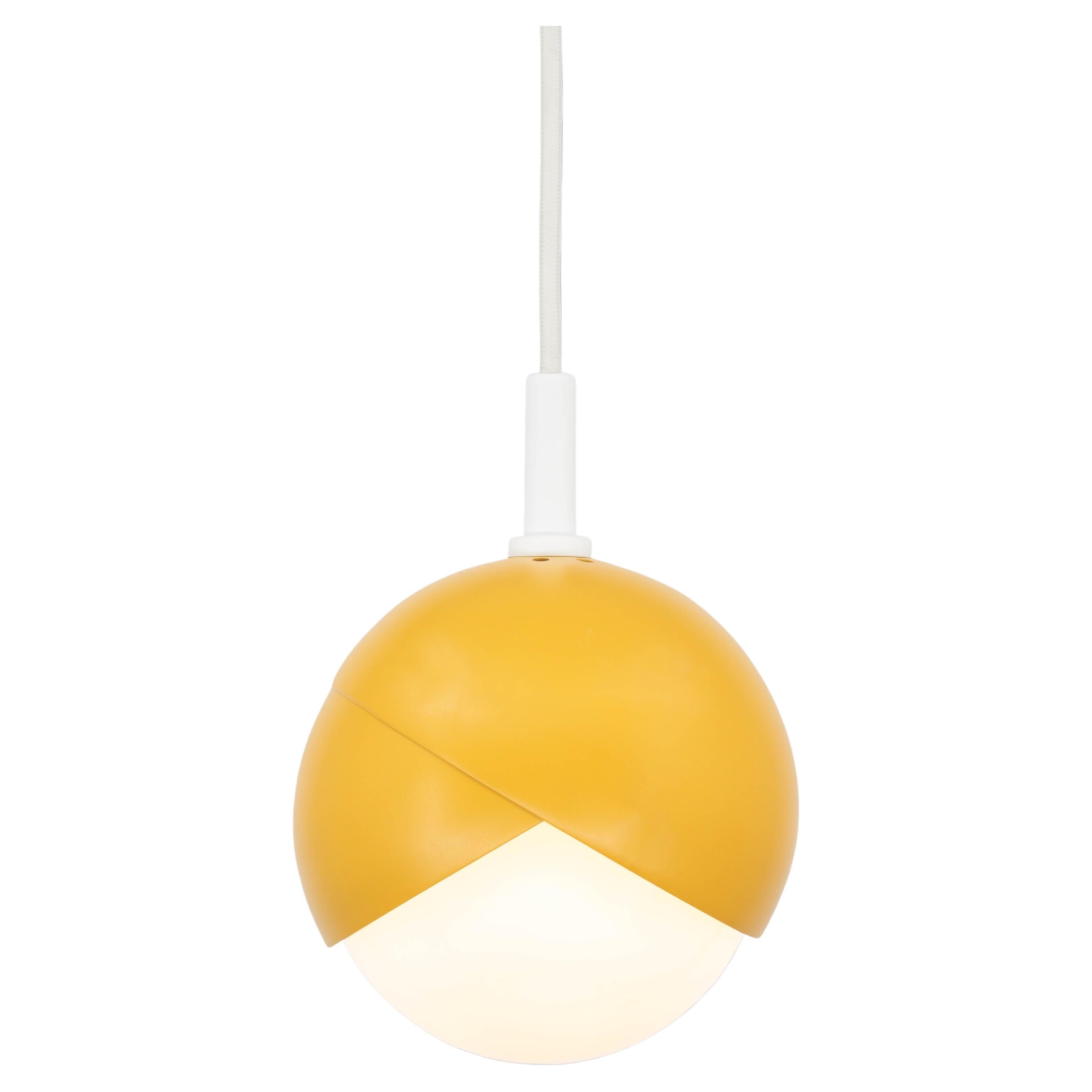 Benedict Pendant Light in Yellow and White Powder Coat, White Cord, Small For Sale